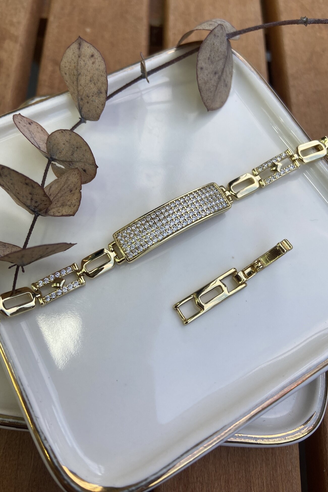 Özel Seri Plaka Üzeri Taşlı Bileklik 17+2cm