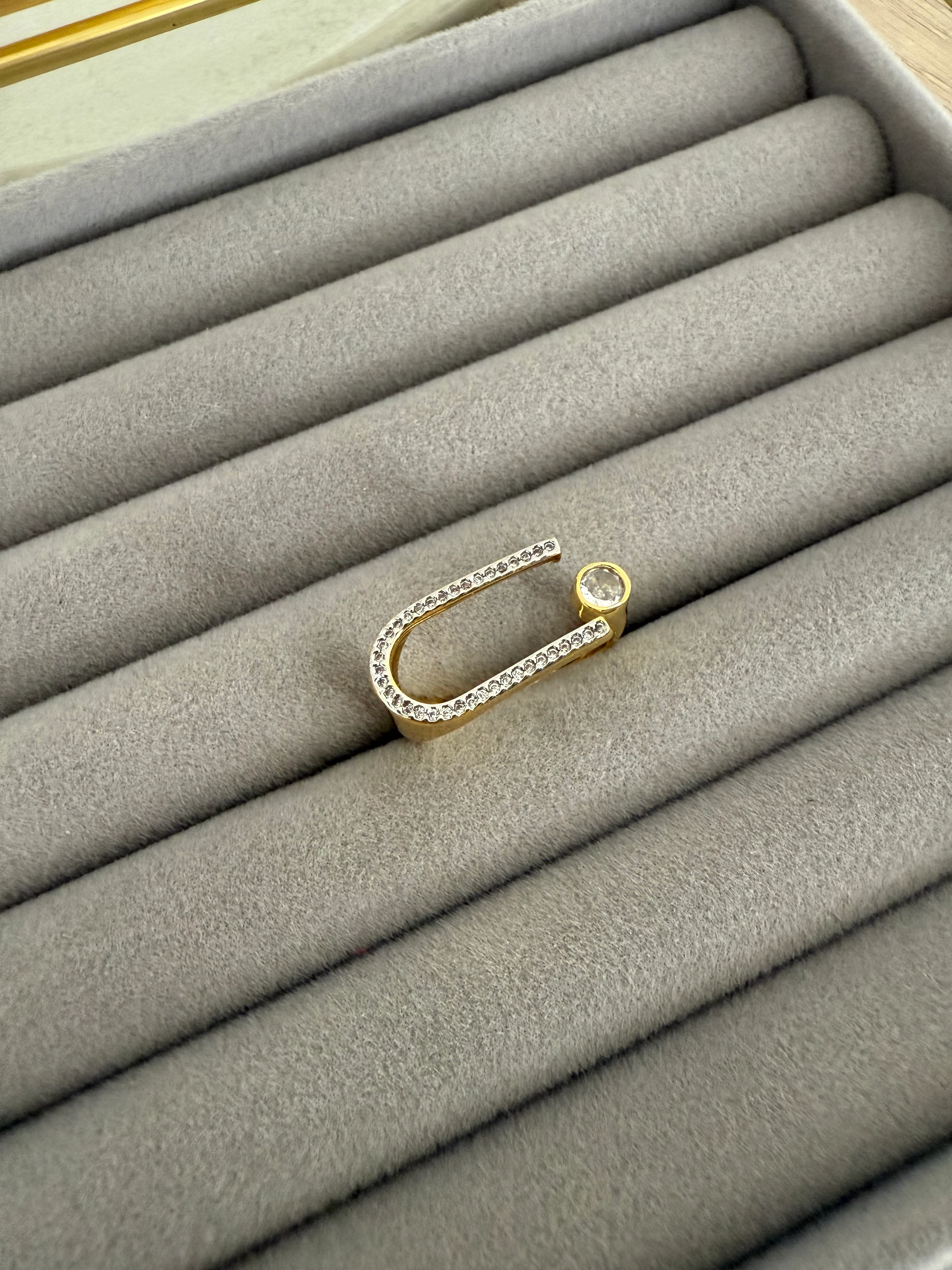 14K Altın Kaplama Taşlı U Tasarım Yüzük