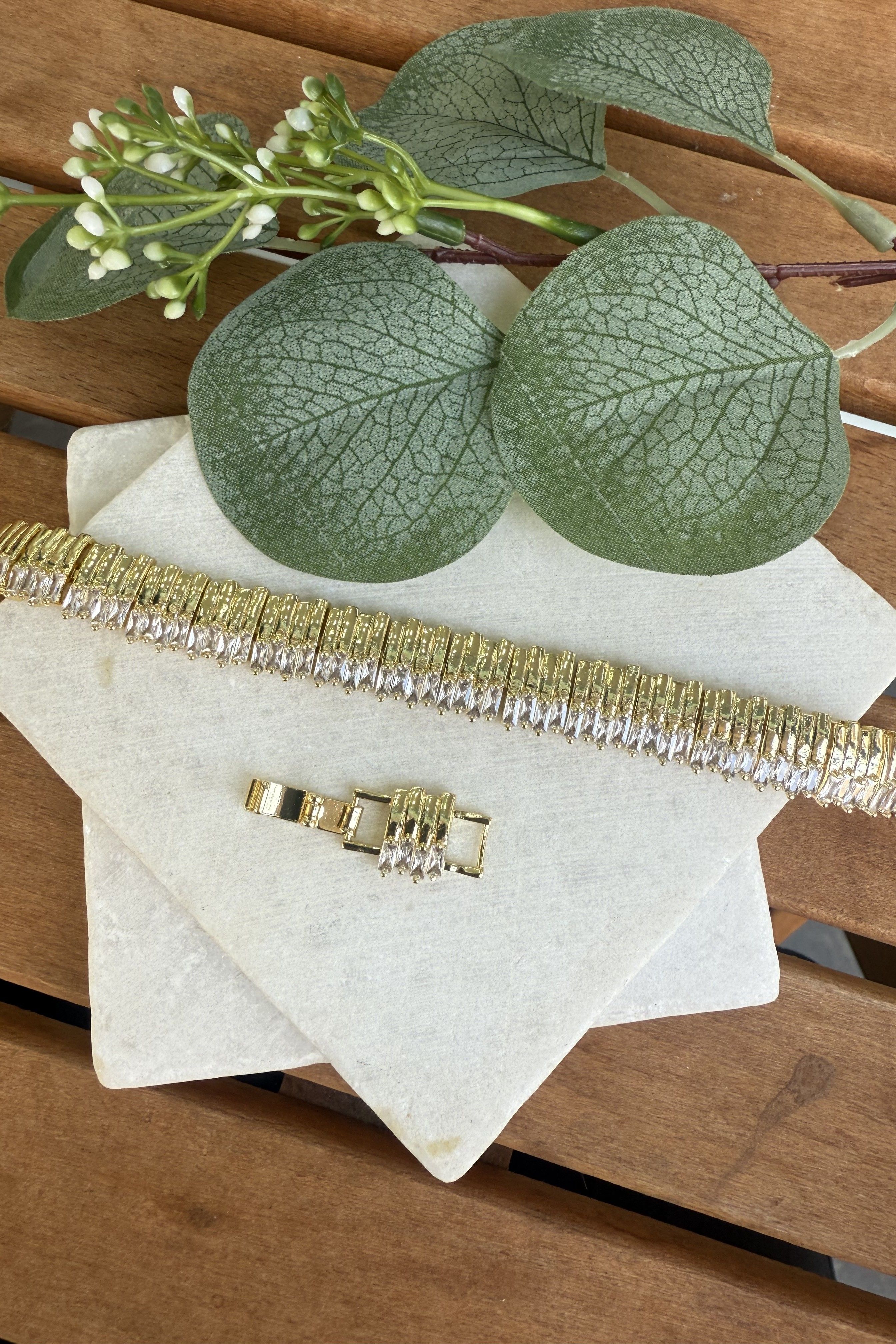 14K Altın Kaplama Taşlı Kalp Atışı Bileklik 16+2cm
