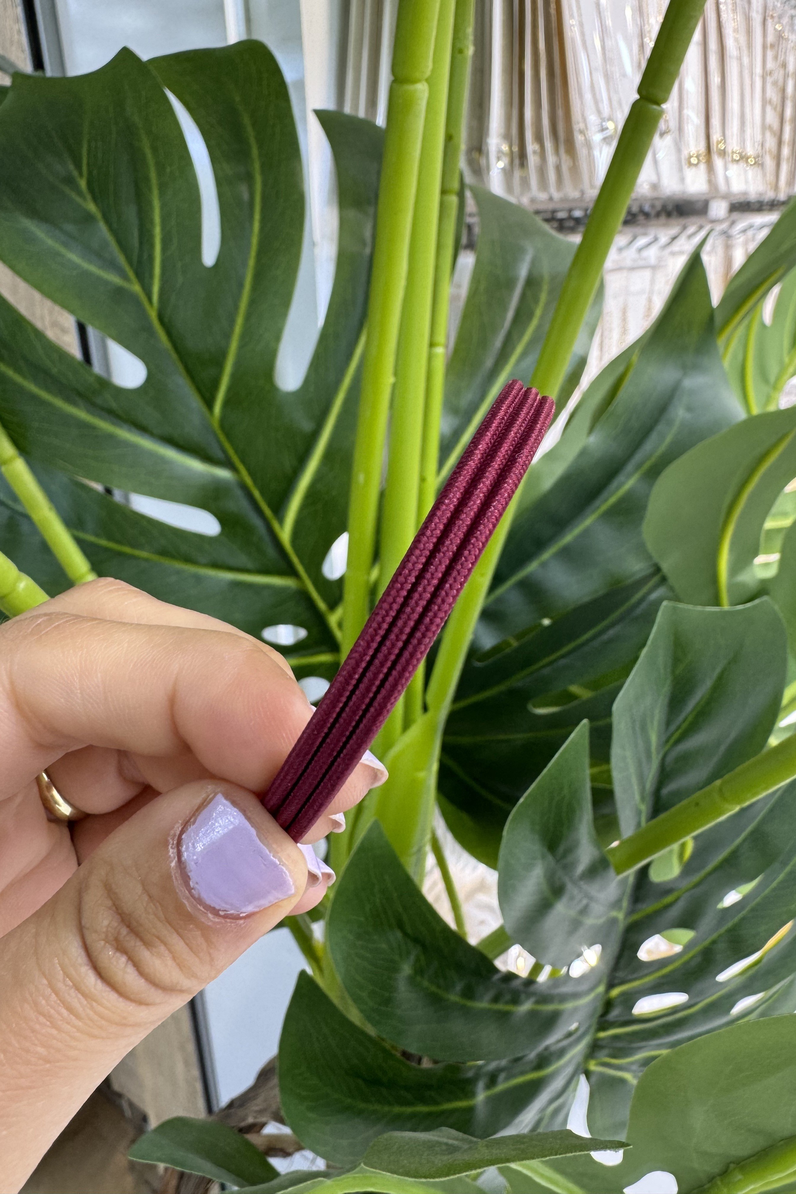 14K Altın Kaplama Bordo Renk Mıknatıslı İp Bileklik & Halhal & Kolye 51cm