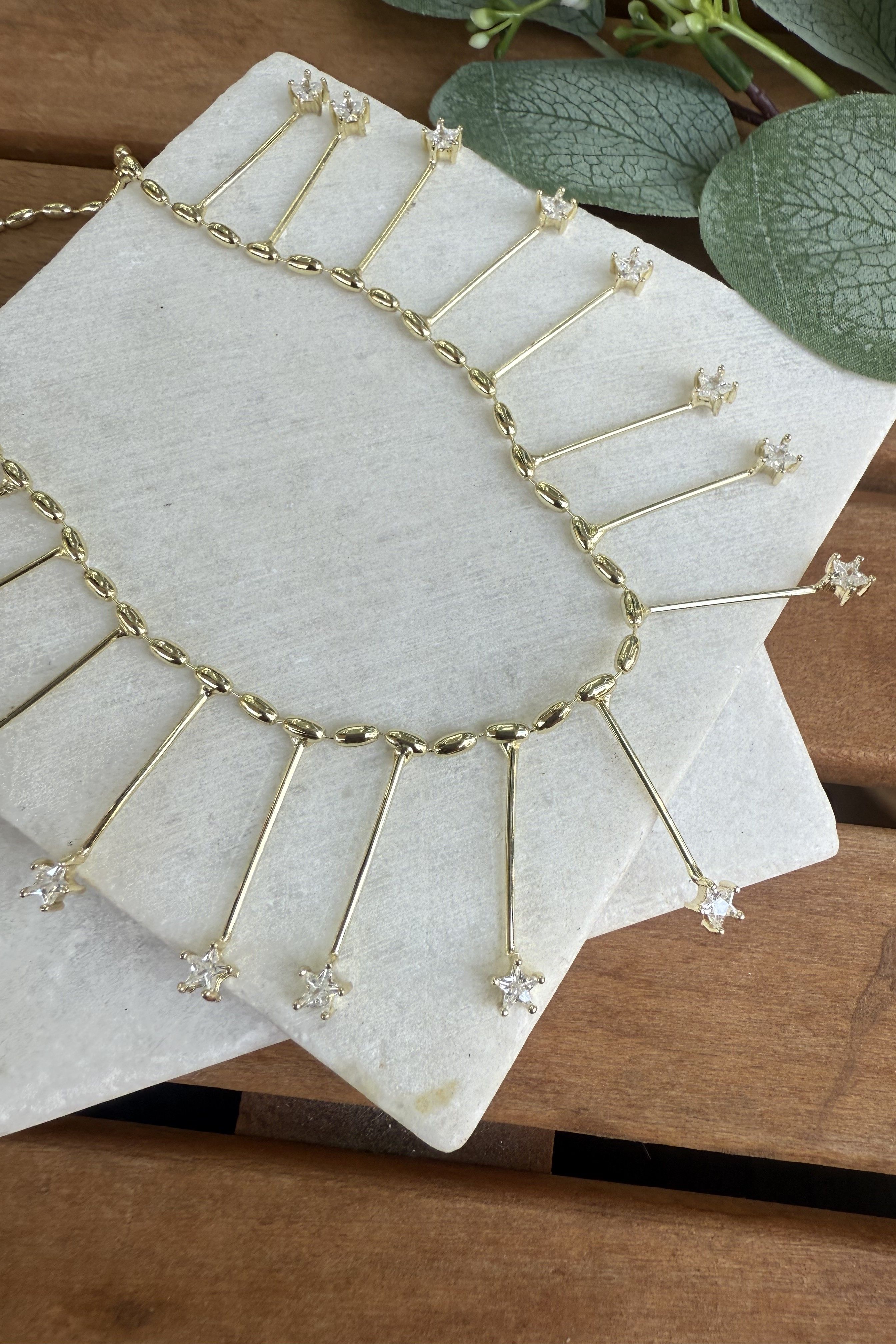 14K Altın Kaplama Uçları Yıldız Çubuk Kolye 52cm