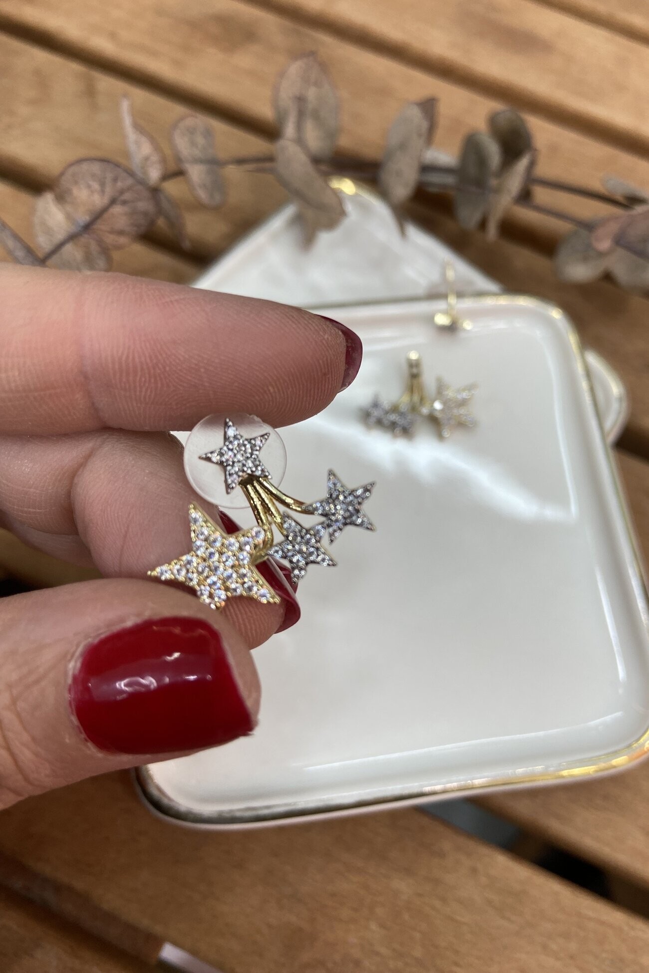 14K Altın Kaplama Kulak Altı Yıldız Çıkıntılı Küpe