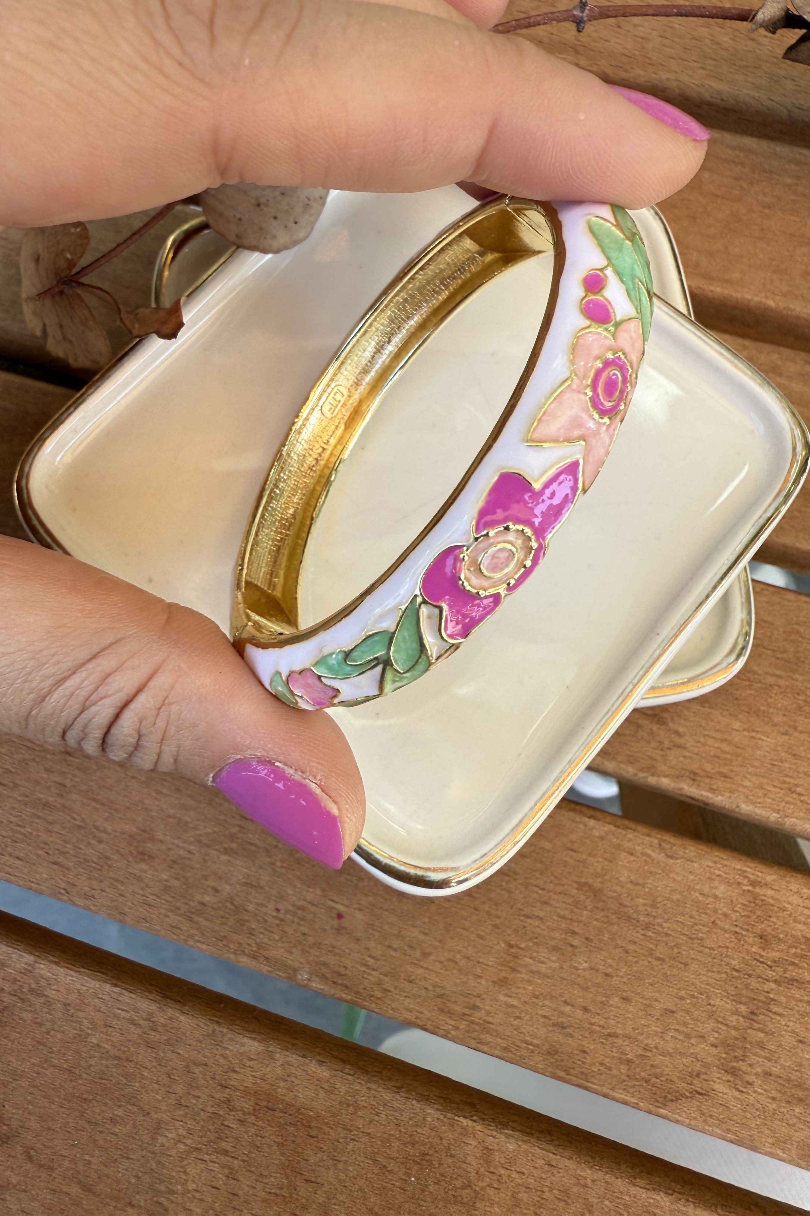 14K Altın Kaplama Orta Beyaz Helen Bilezik 6cm