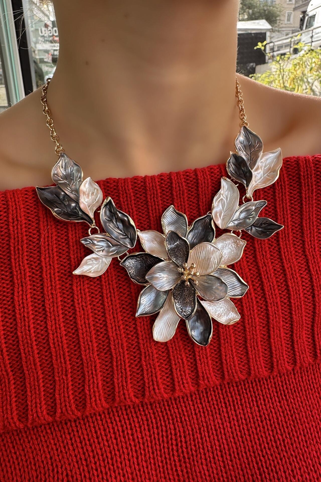 14K Altın Kaplama Floral Serisi Kolye 50 cm