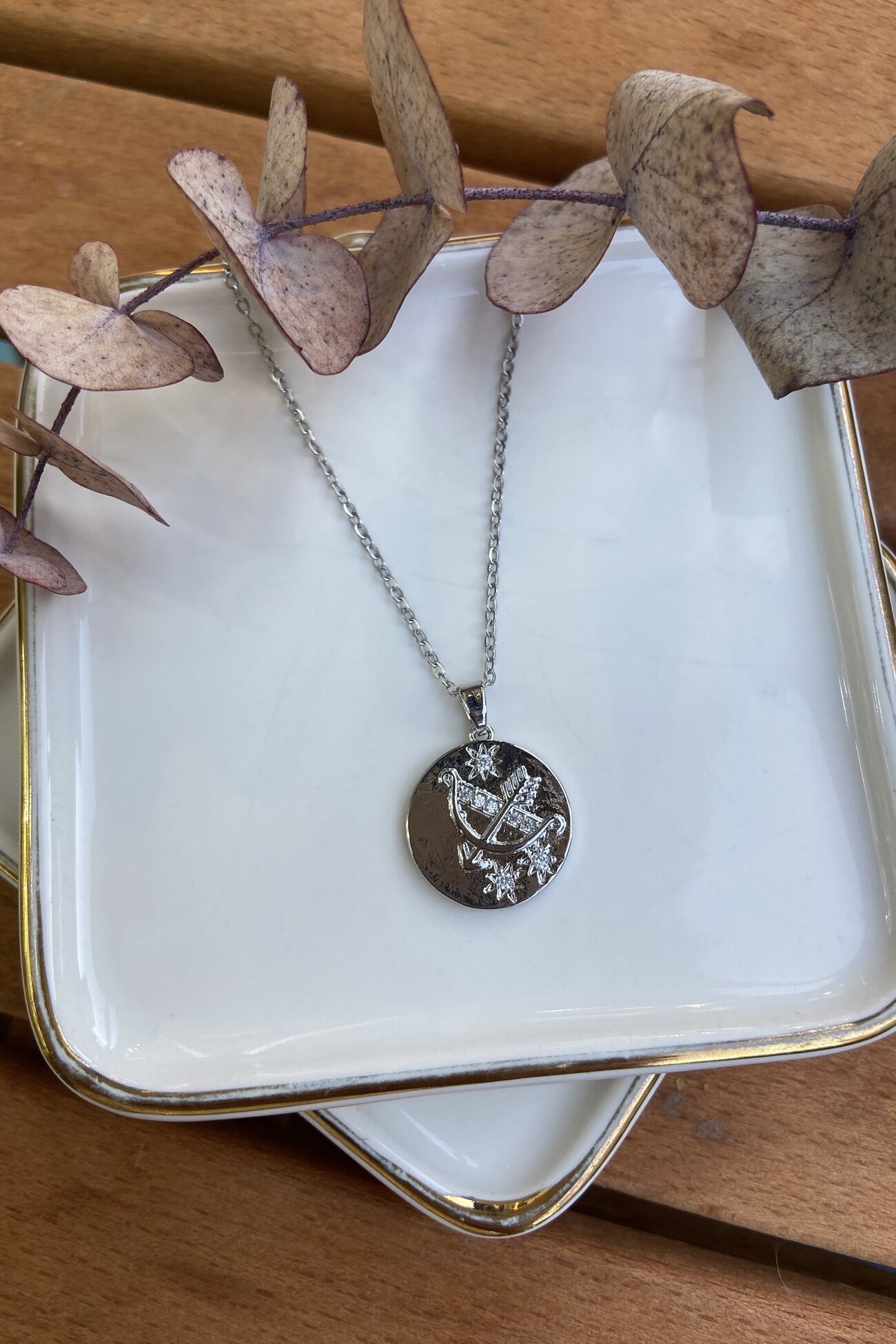 Çelik Taşlı Eros Oku Kolye Silver 46cm