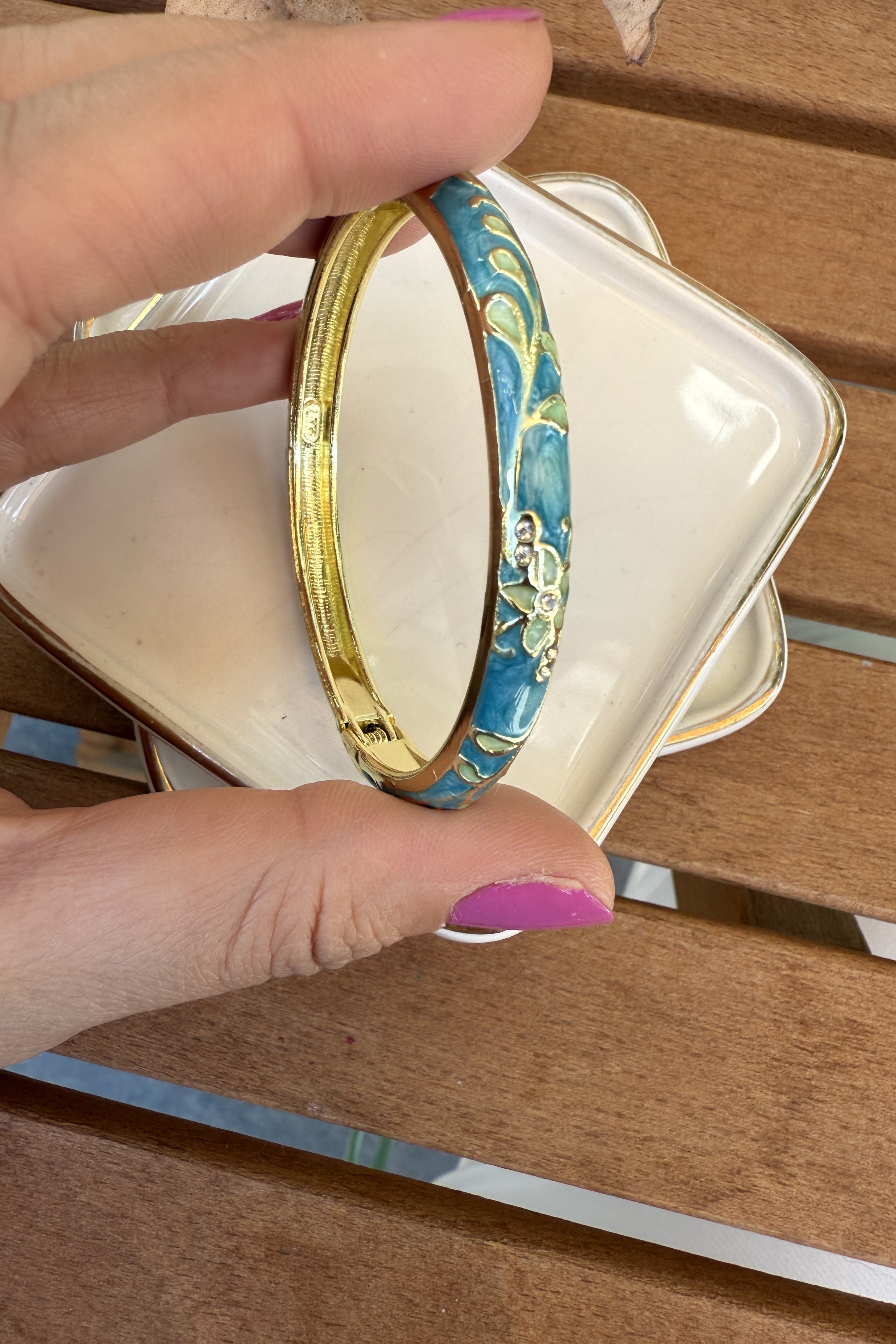 14K Altın Kaplama İnce Mavi Emily Bilezik  5.7cm