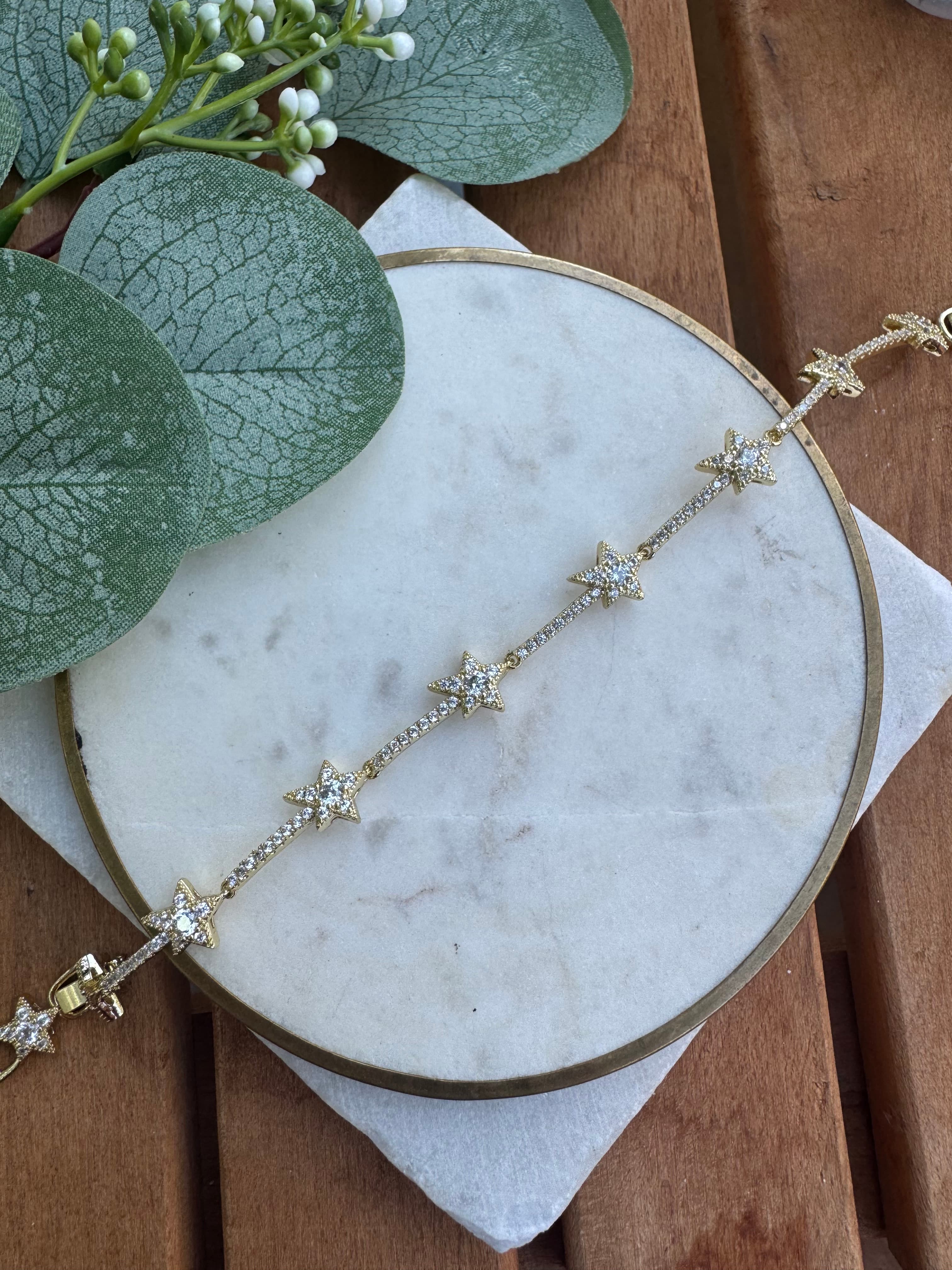 Özel Seri Taşlı Yıldız Bileklik Gold 18+2cm