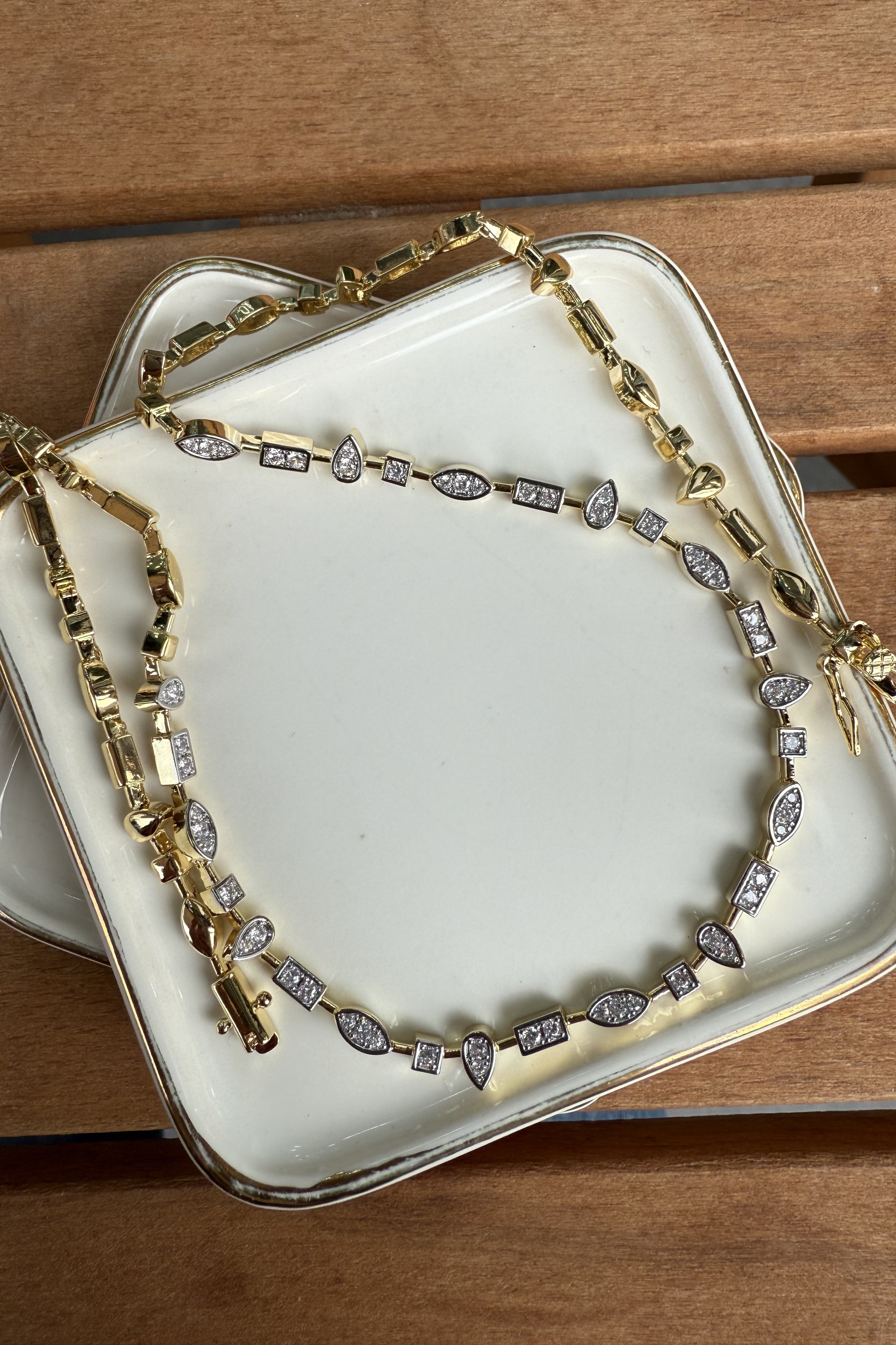 14K Altın Kaplama Minik Damla&Kare&Oval Taşlı Kolye 46cm