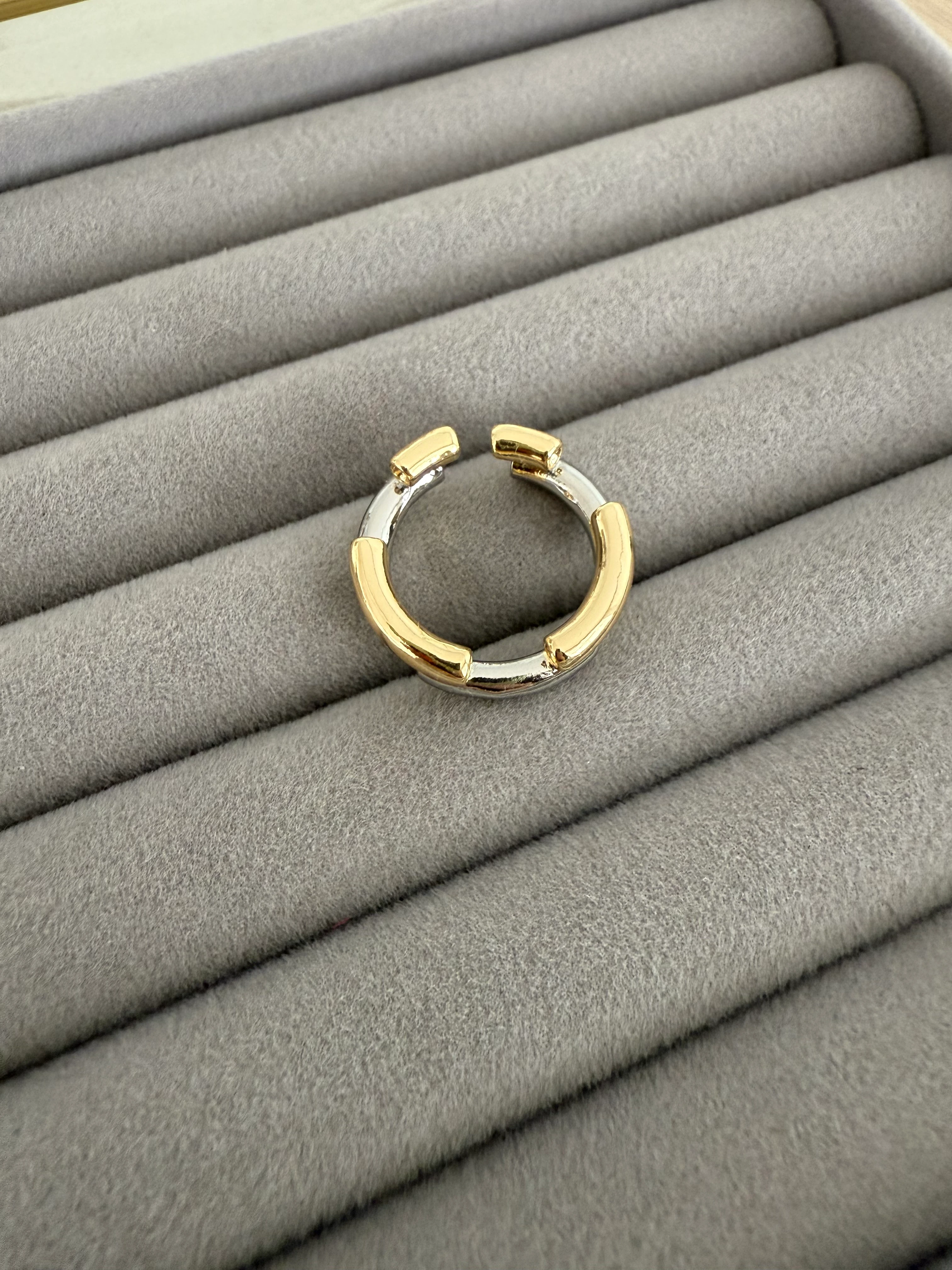 14K Altın Kaplama İki Renk Şeritli Yüzük