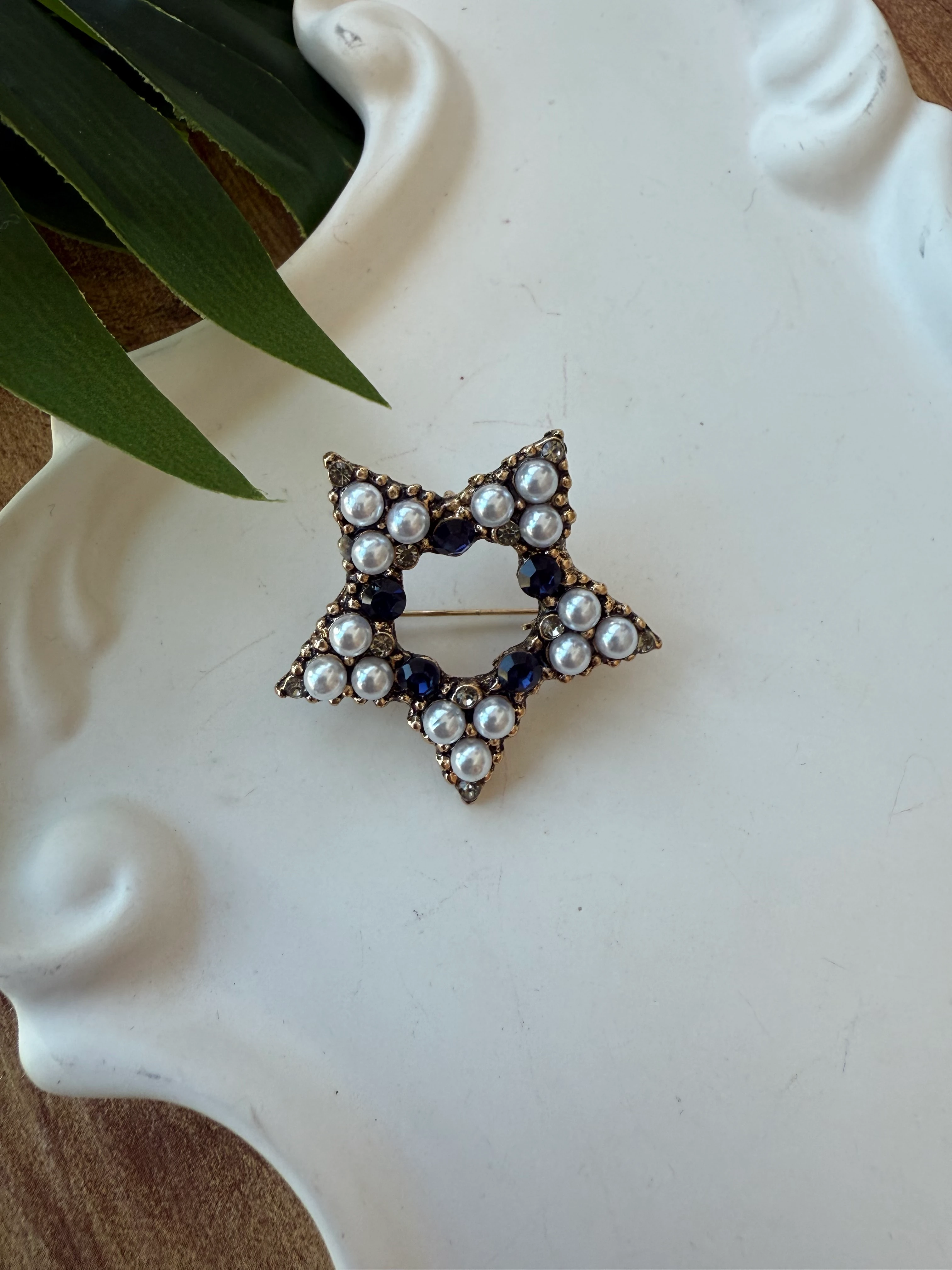 Kenarları İncili Yıldız Broş