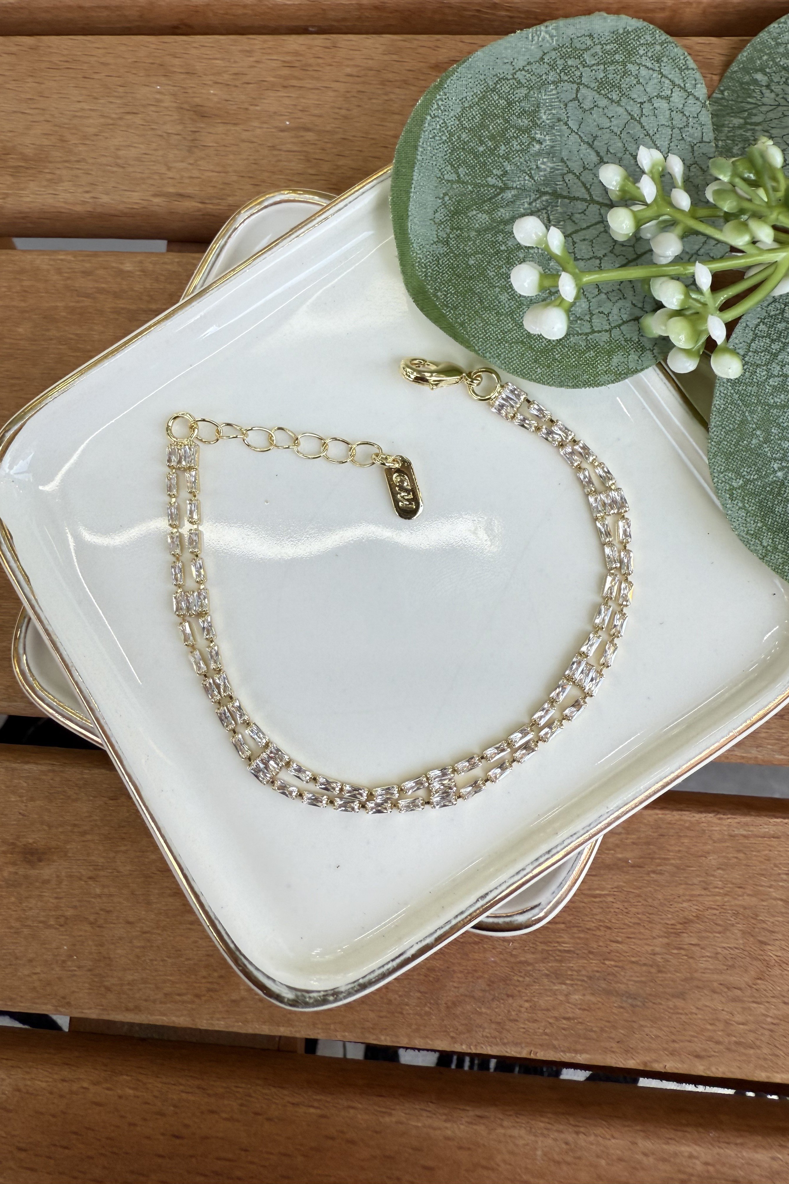 14K Altın Kaplama Çift Sıra Baget Su Yolu Bileklik Gold 17+3cm