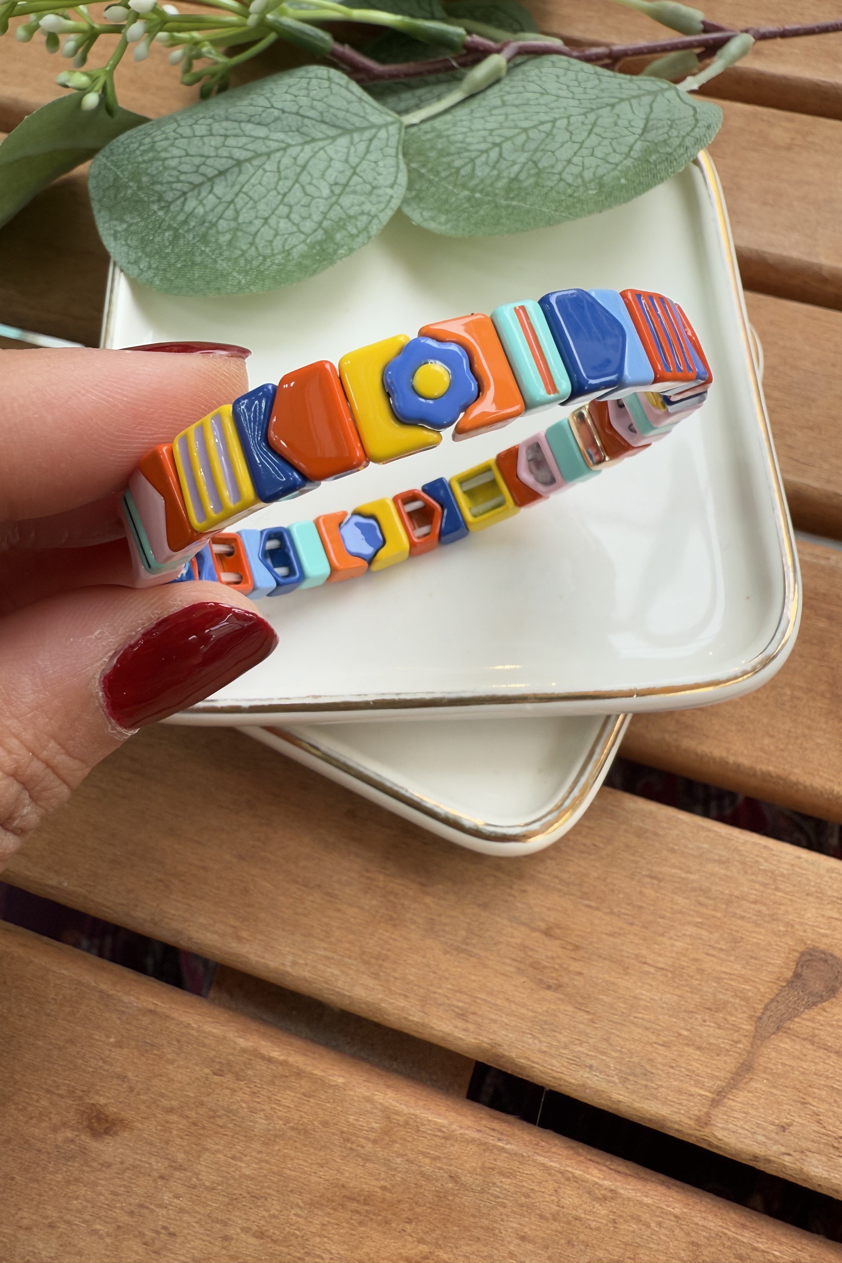 Mavi & Sarı Çiçekler Domino Bileklik 5.5cm