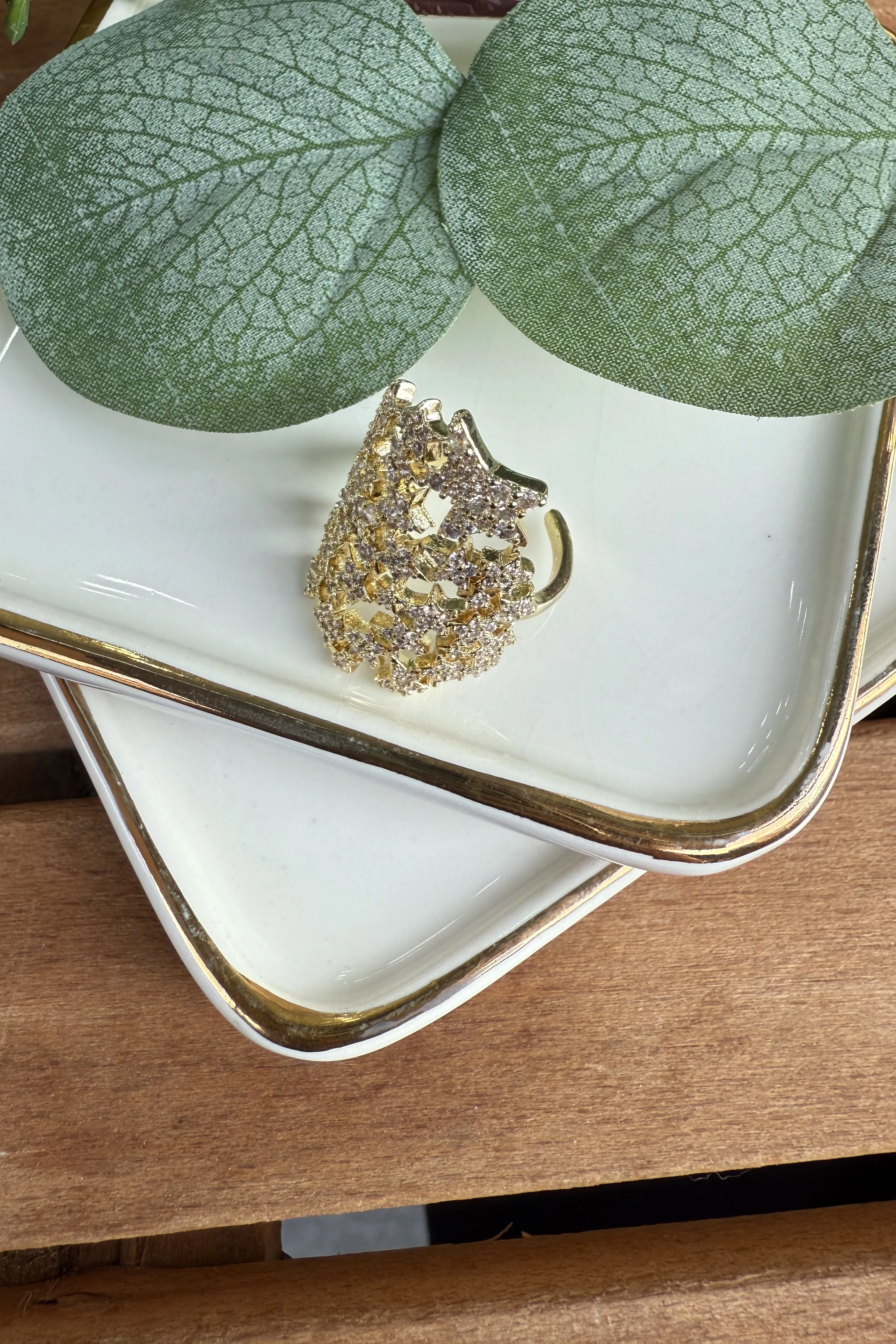 14K Altın Kaplama Taşlı Yıldızlar Tasarım Yüzük