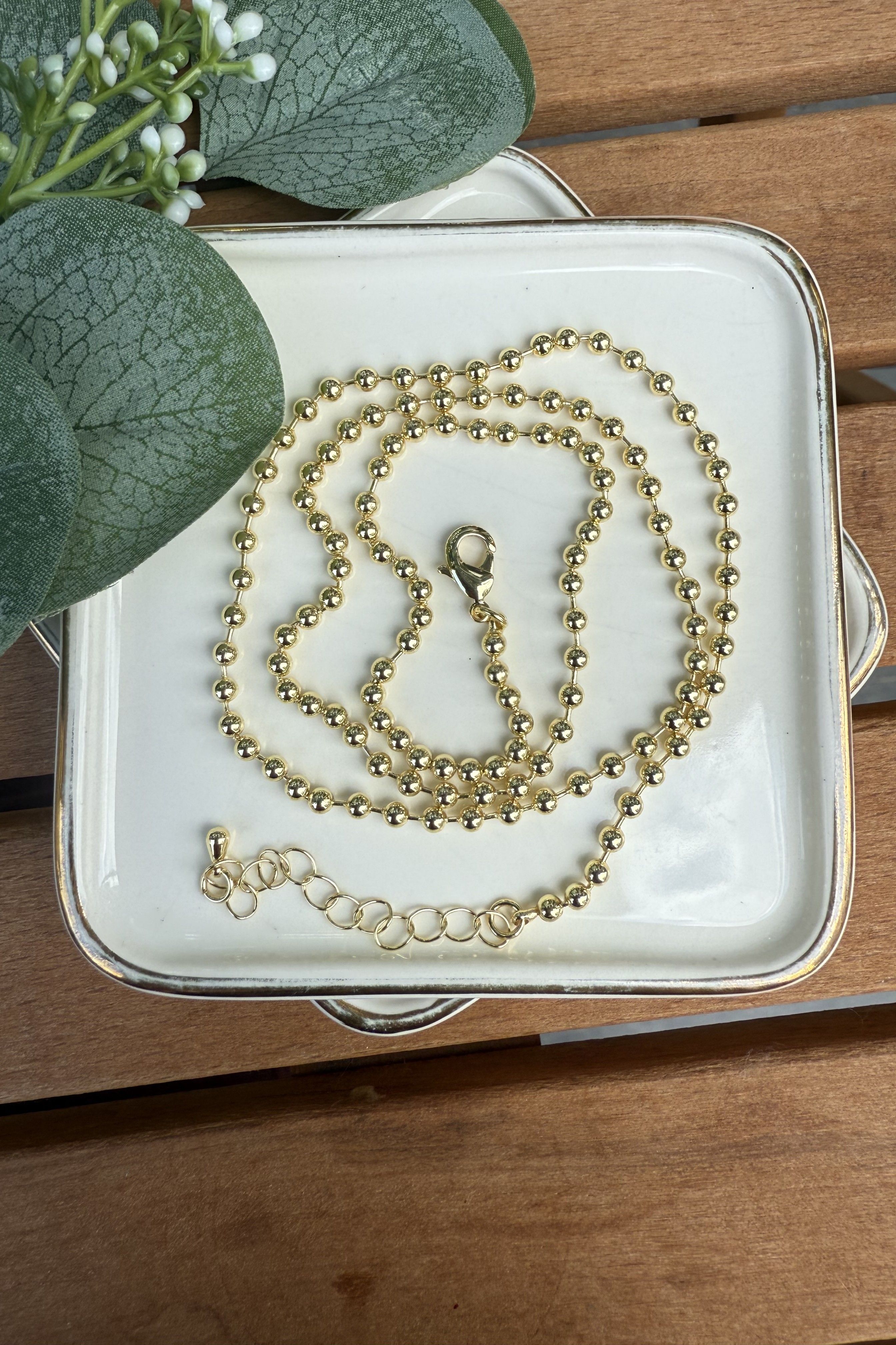 14K Altın Kaplama Top Geçişli Kolye 65cm