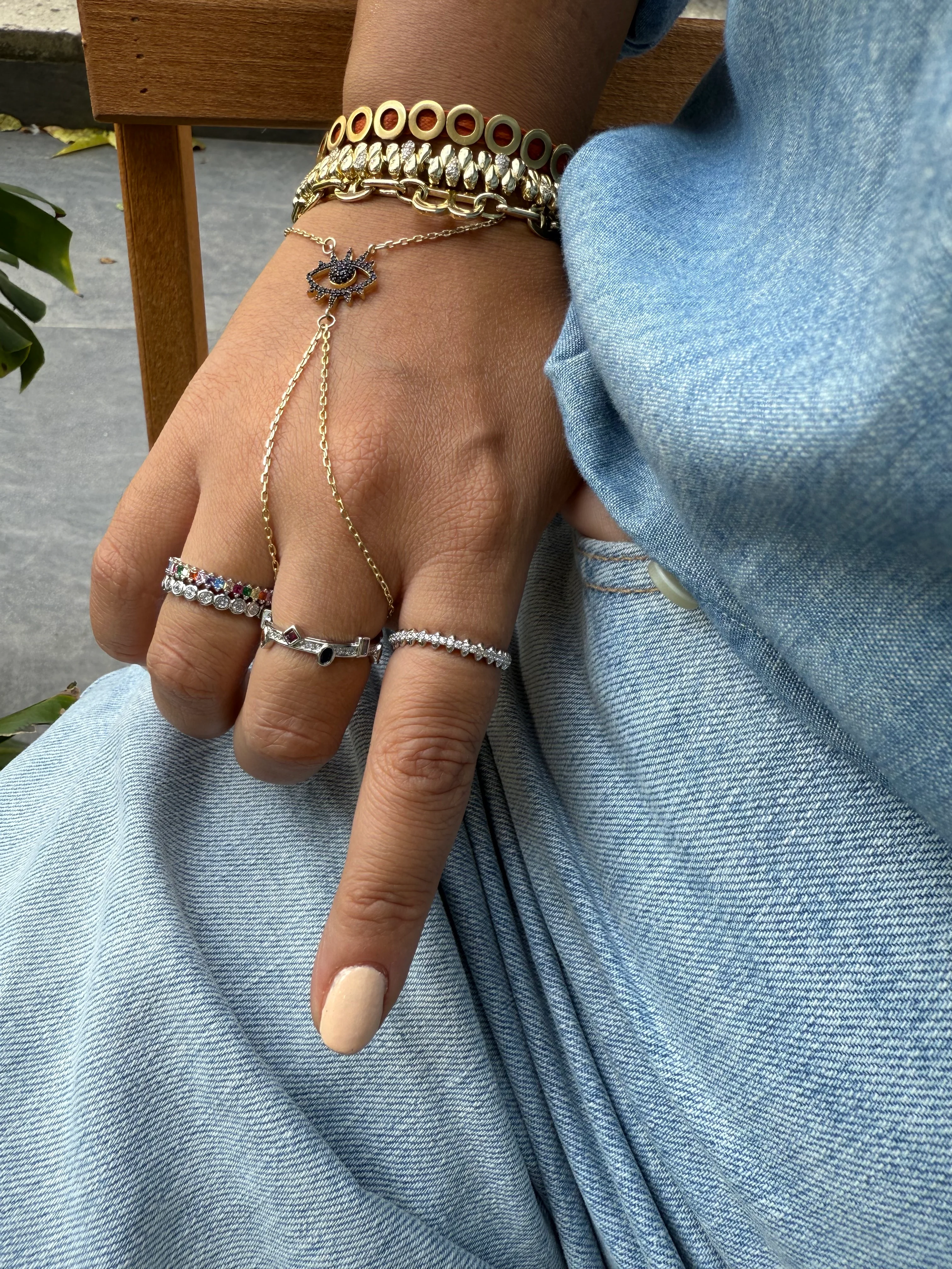 14K Altın Kaplama Renkli Taşlı Tamtur Yüzük Silver