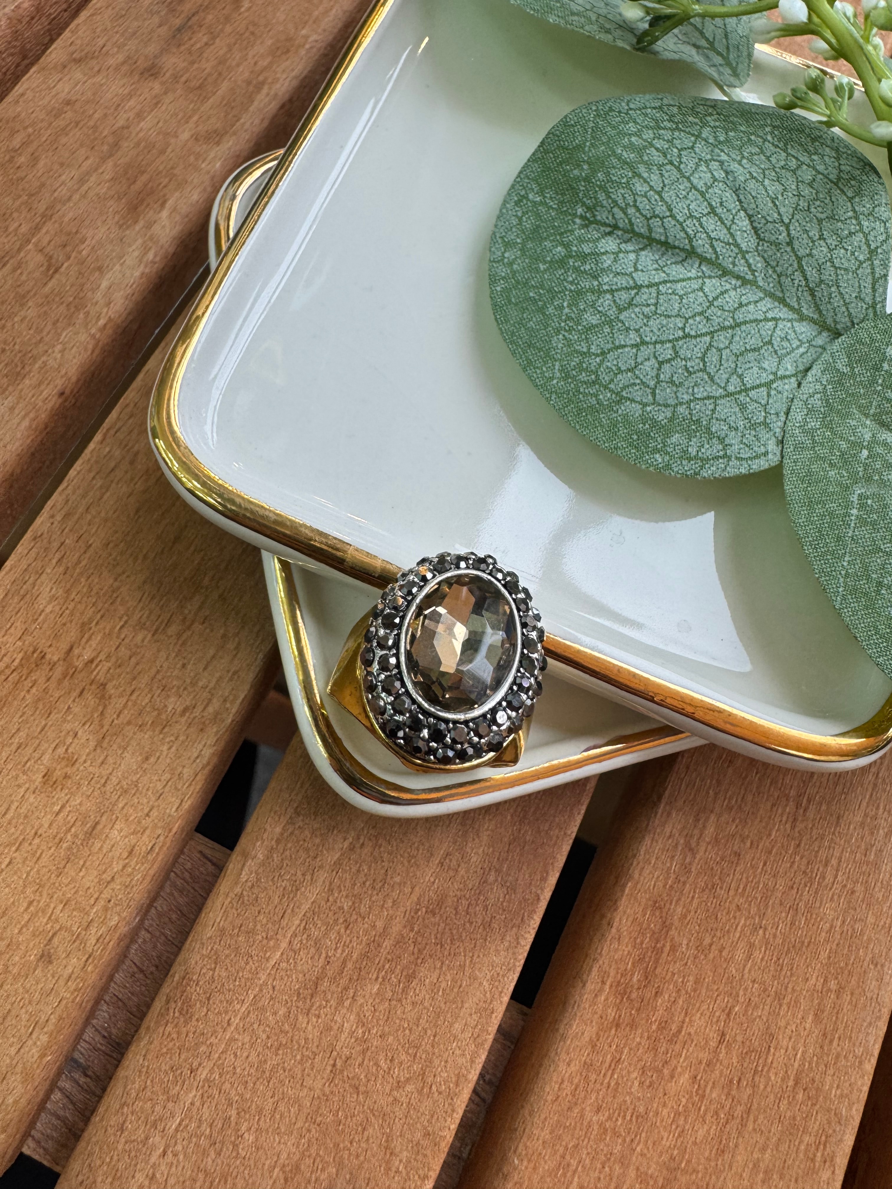 ZR Model Gold Plaka & Gold Taşlı Yüzük