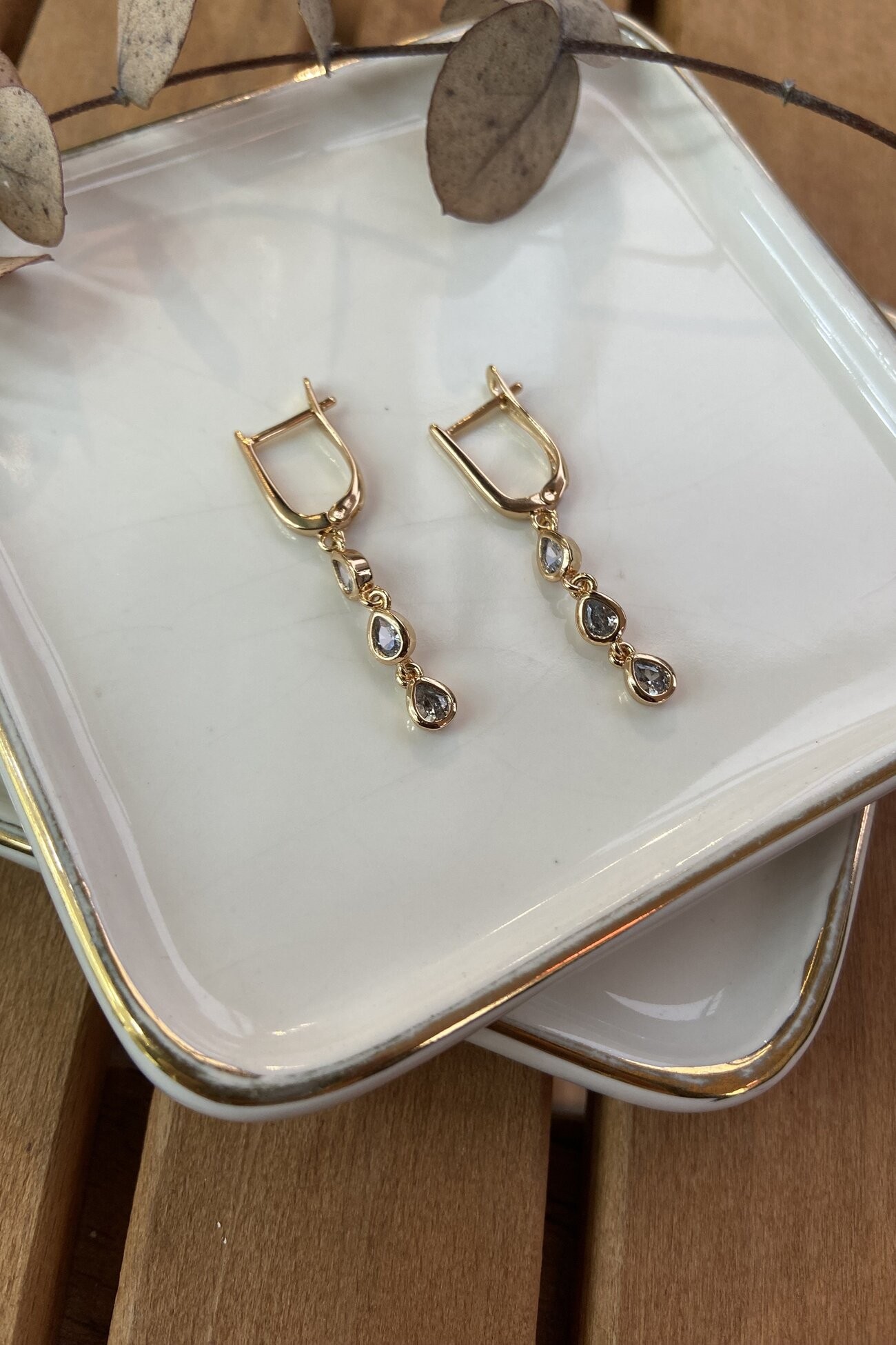 Özel Seri Sallantılı Damla Taş Küpe Rose Gold