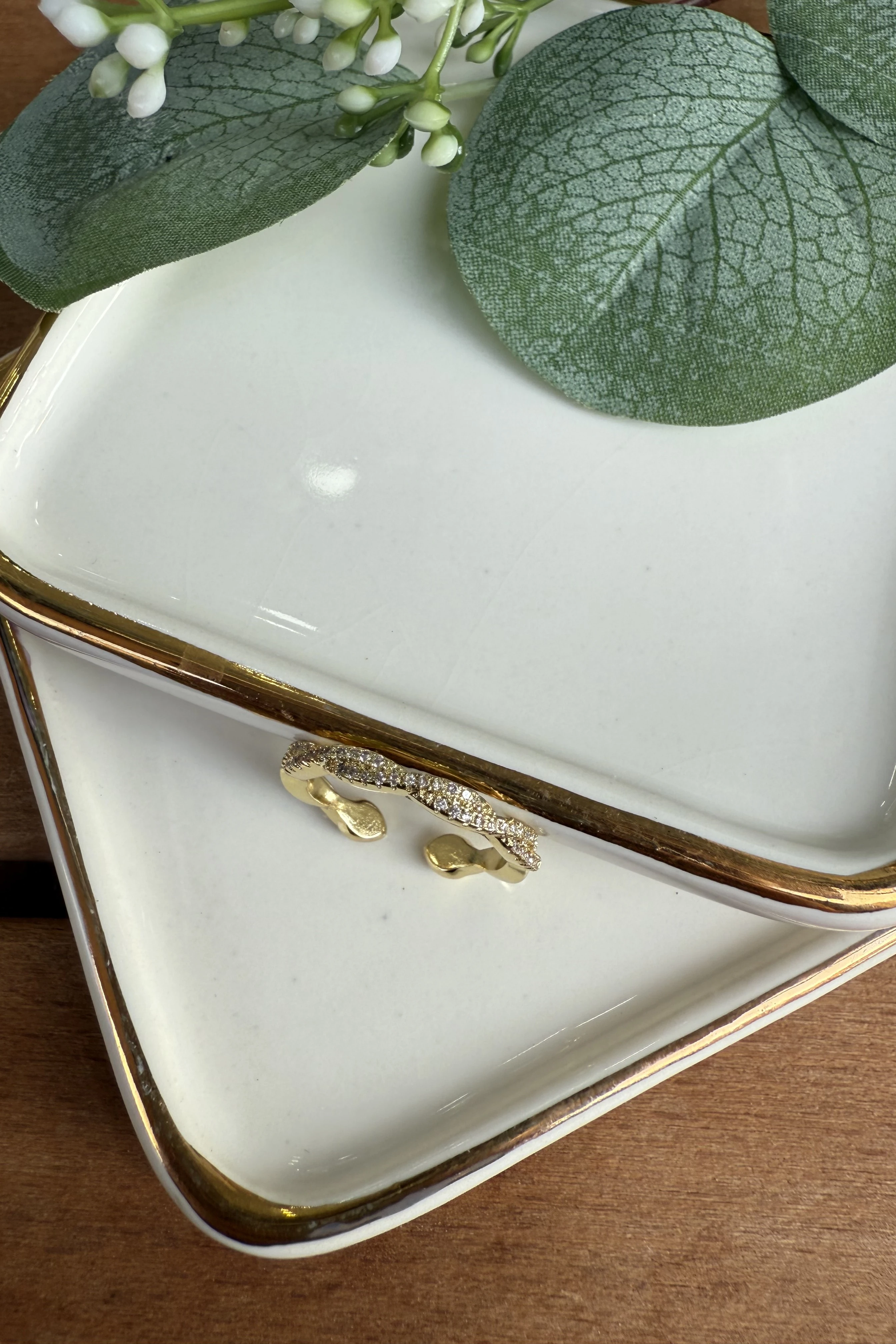 14K Altın Kaplama Taşlı Burgu Yüzük Gold