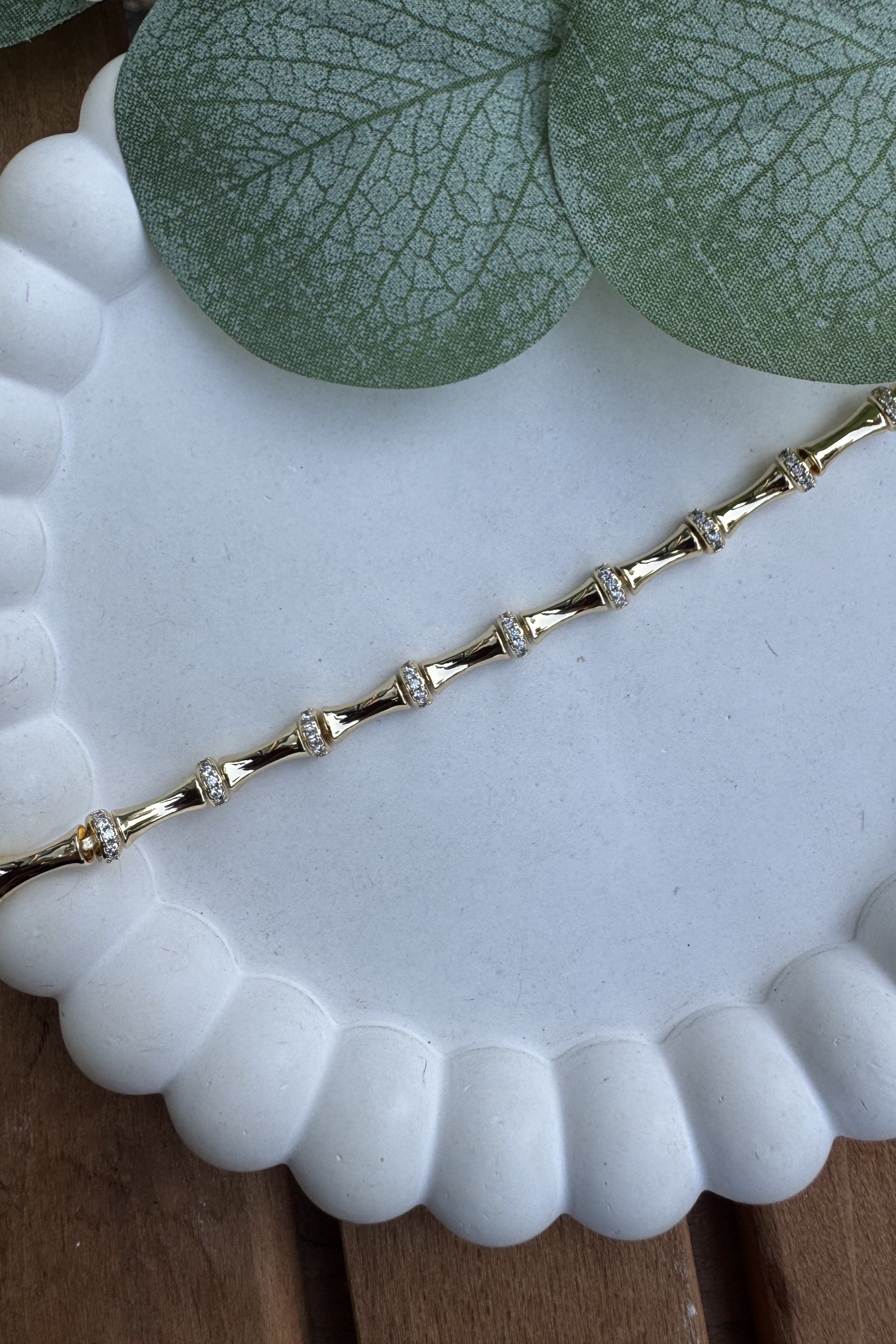 14K Altın Kaplama Kemik Araları Taşlı Bileklik 16+2cm