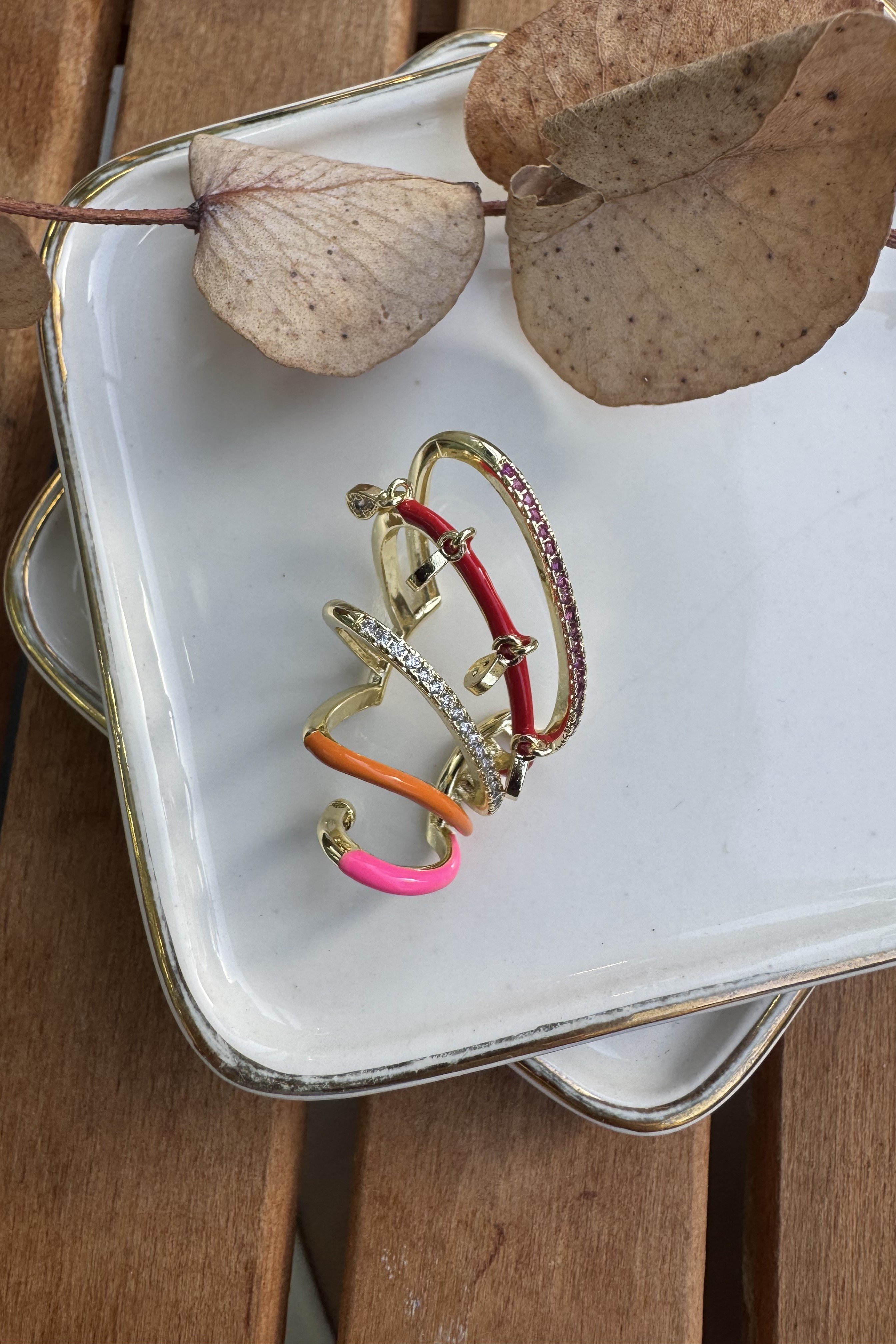 14K Altın Kaplama Neon Mineli Kulağı Saran Kıkırdak Küpe