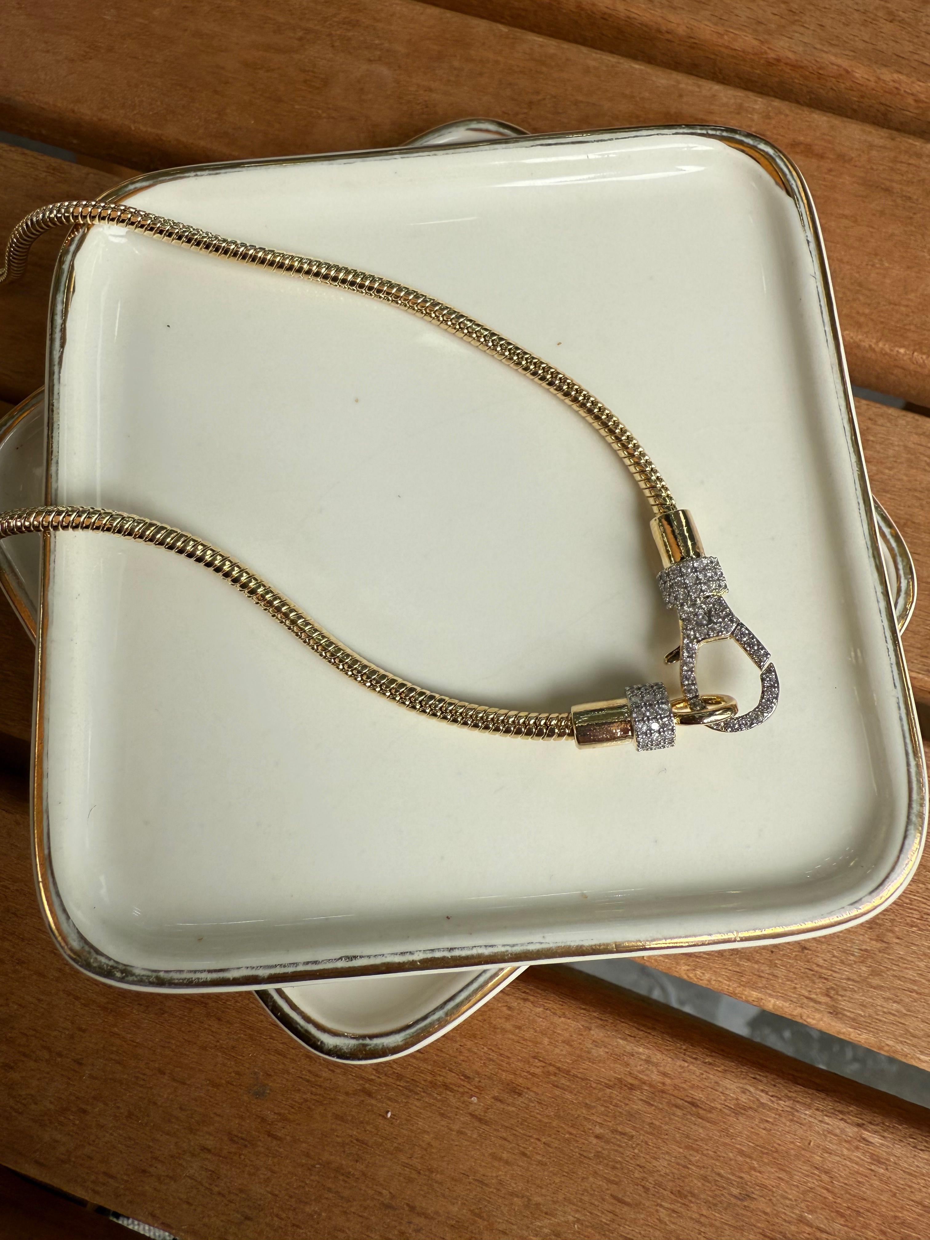 14K Altın Kaplama Taşlı Kilitli Zincir Kolye 50cm