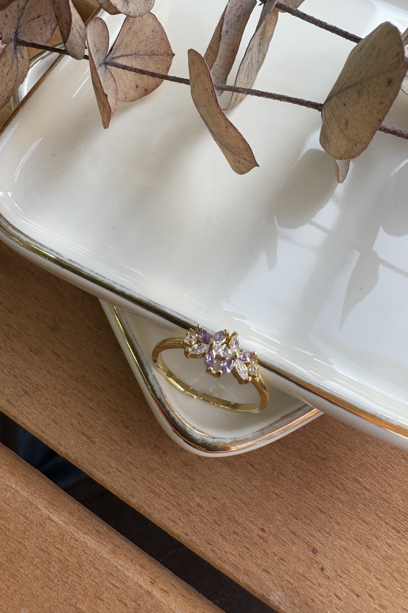 14K Altın Kaplama Büyük Çiçek Minimal Yüzük Gold