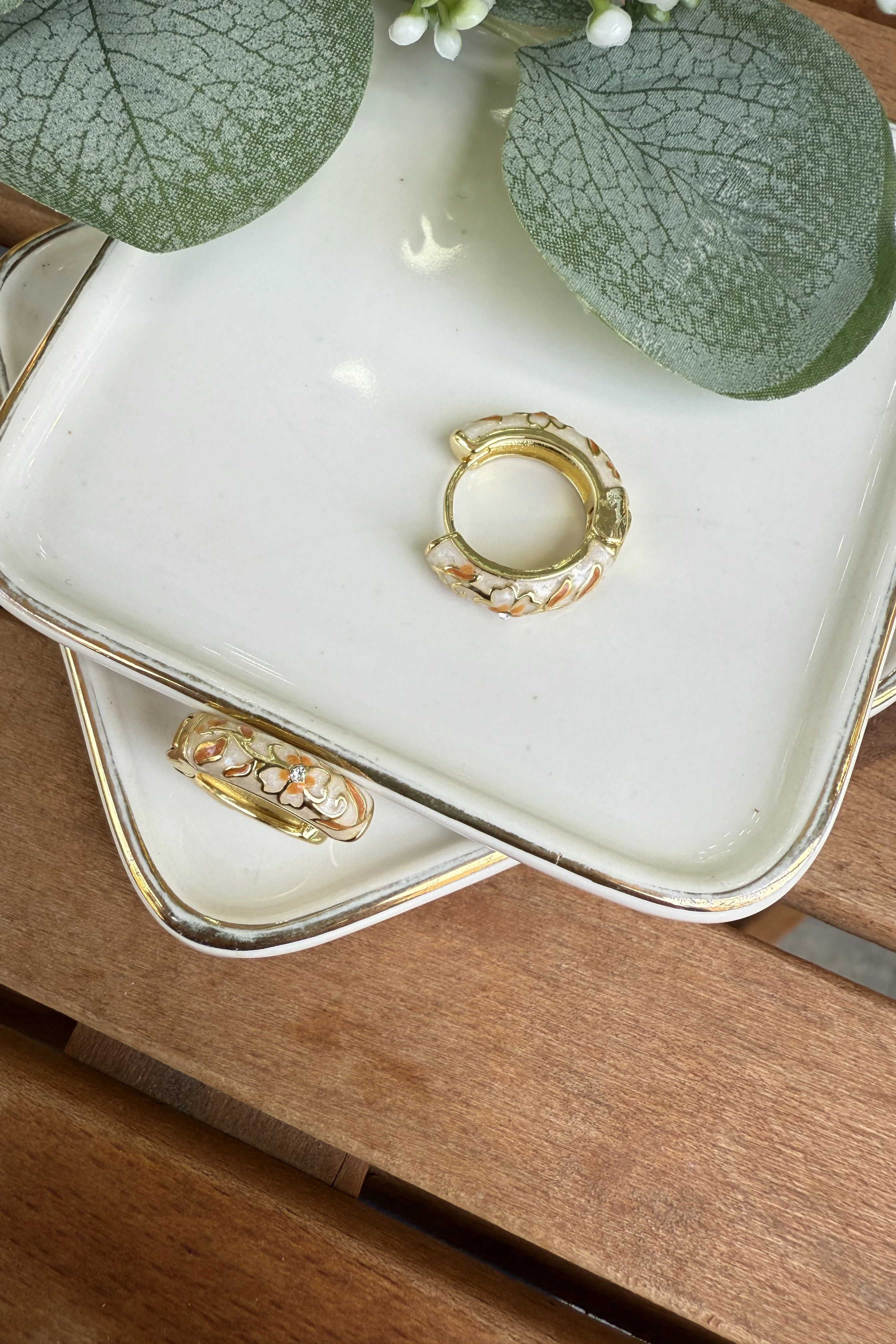 14K Altın Kaplama Somon & Krem Mineli Lisa Küpe