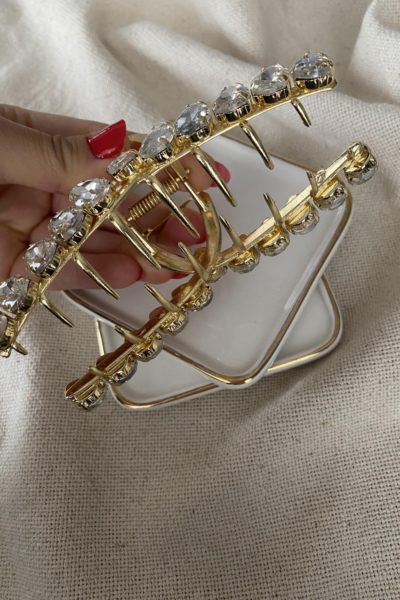 Beyaz Damla Taşlı Şık Toka