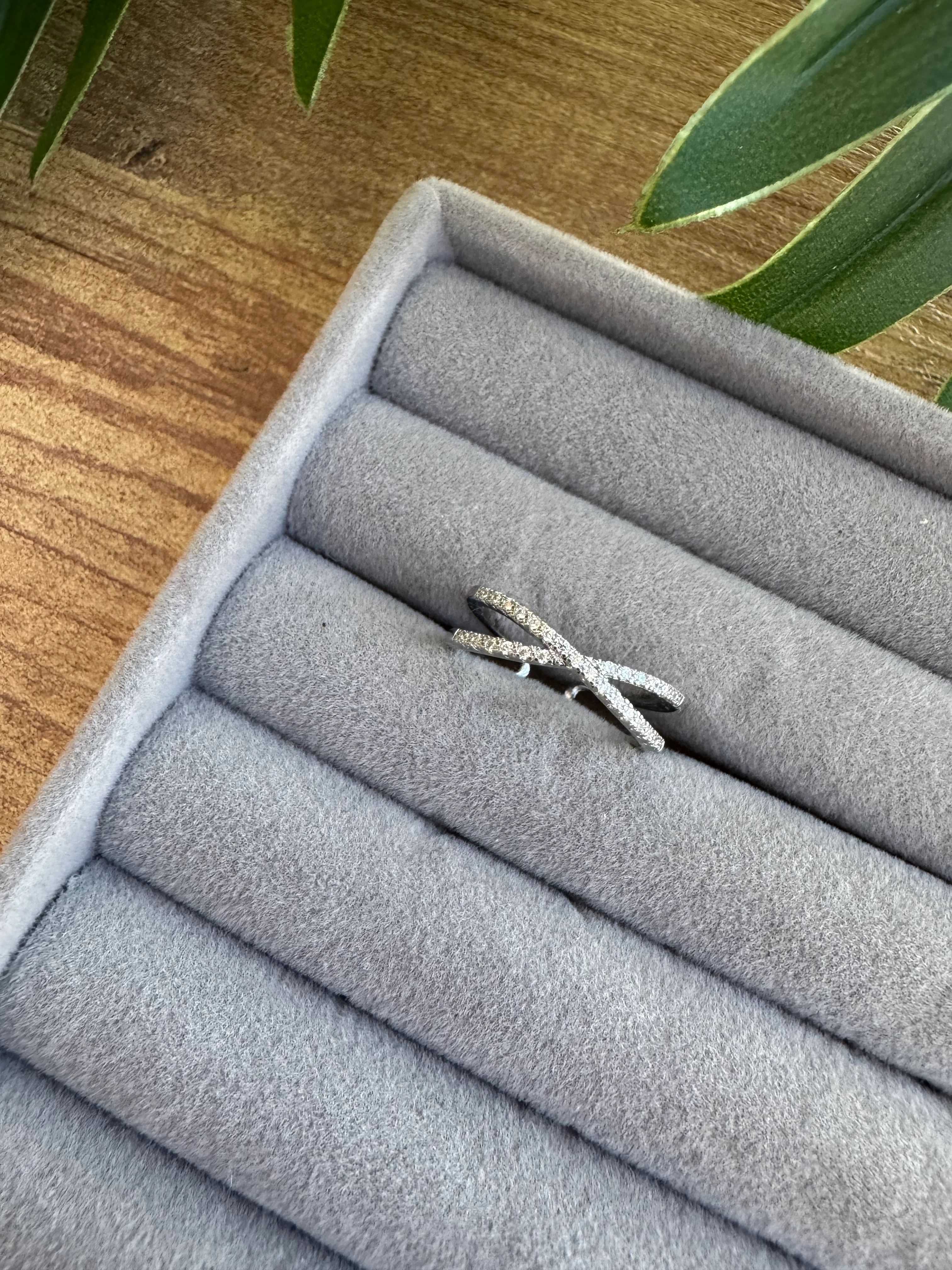 14K Altın Kaplama Mini Taşlı Çift Sıra X Yüzük Silver