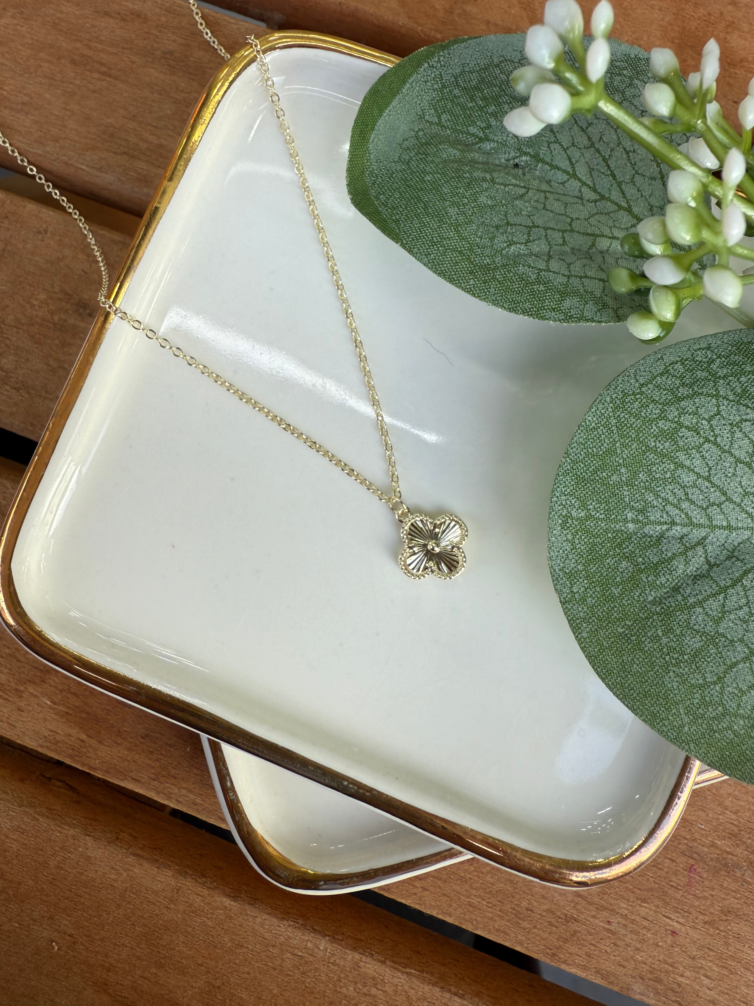 14K Altın Kaplama Mini Gold Yonca Kolye 43+5cm