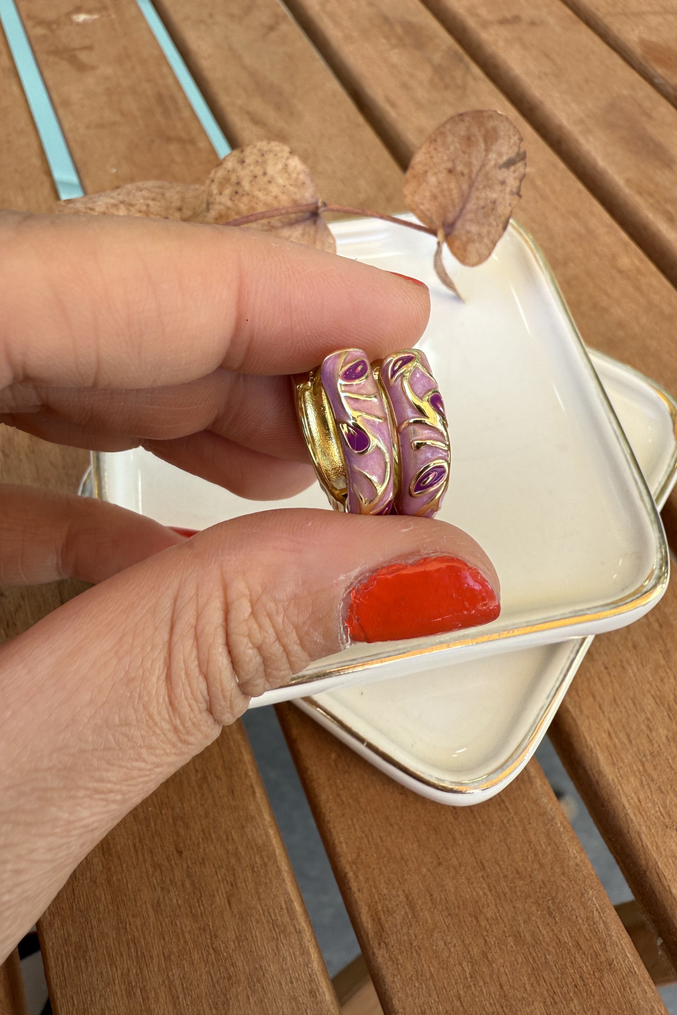 14K Altın Kaplama Mor Mineli Emily Küpe 2cm
