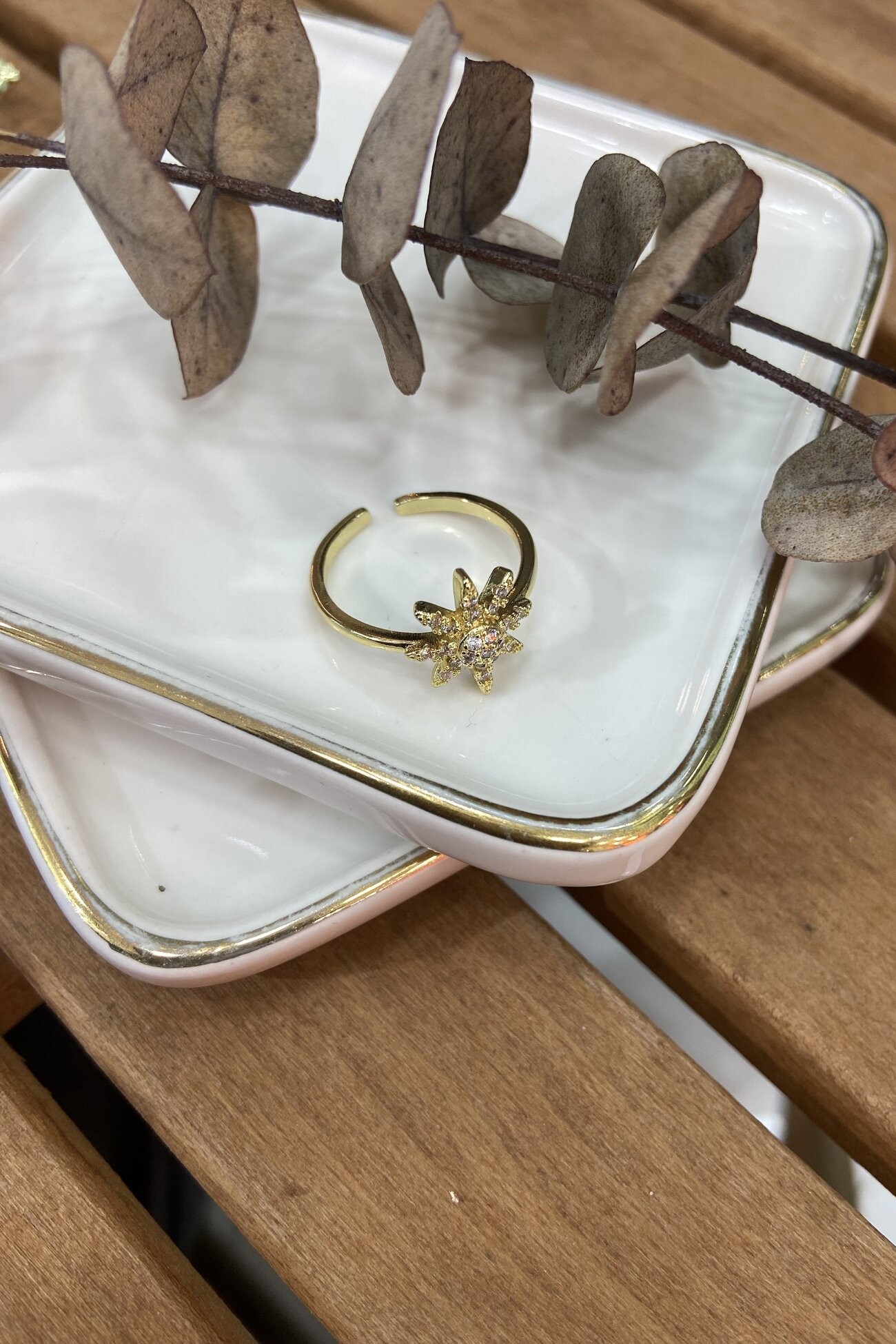 14K Altın Kaplama Minimal Kuzey Yıldızı Yüzük Gold