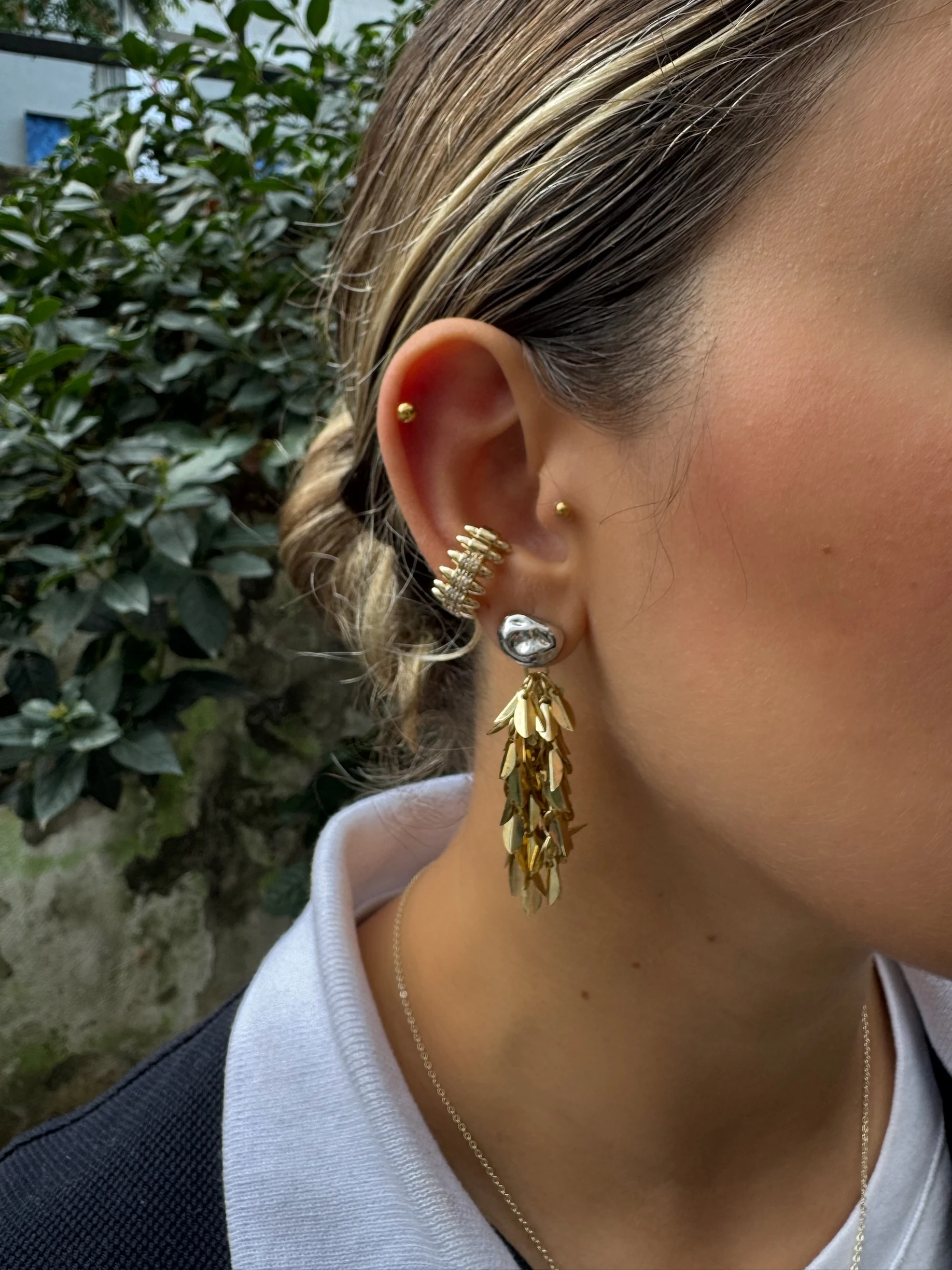 14K Altın Kaplama Çift Renk Püsküllü Küpe