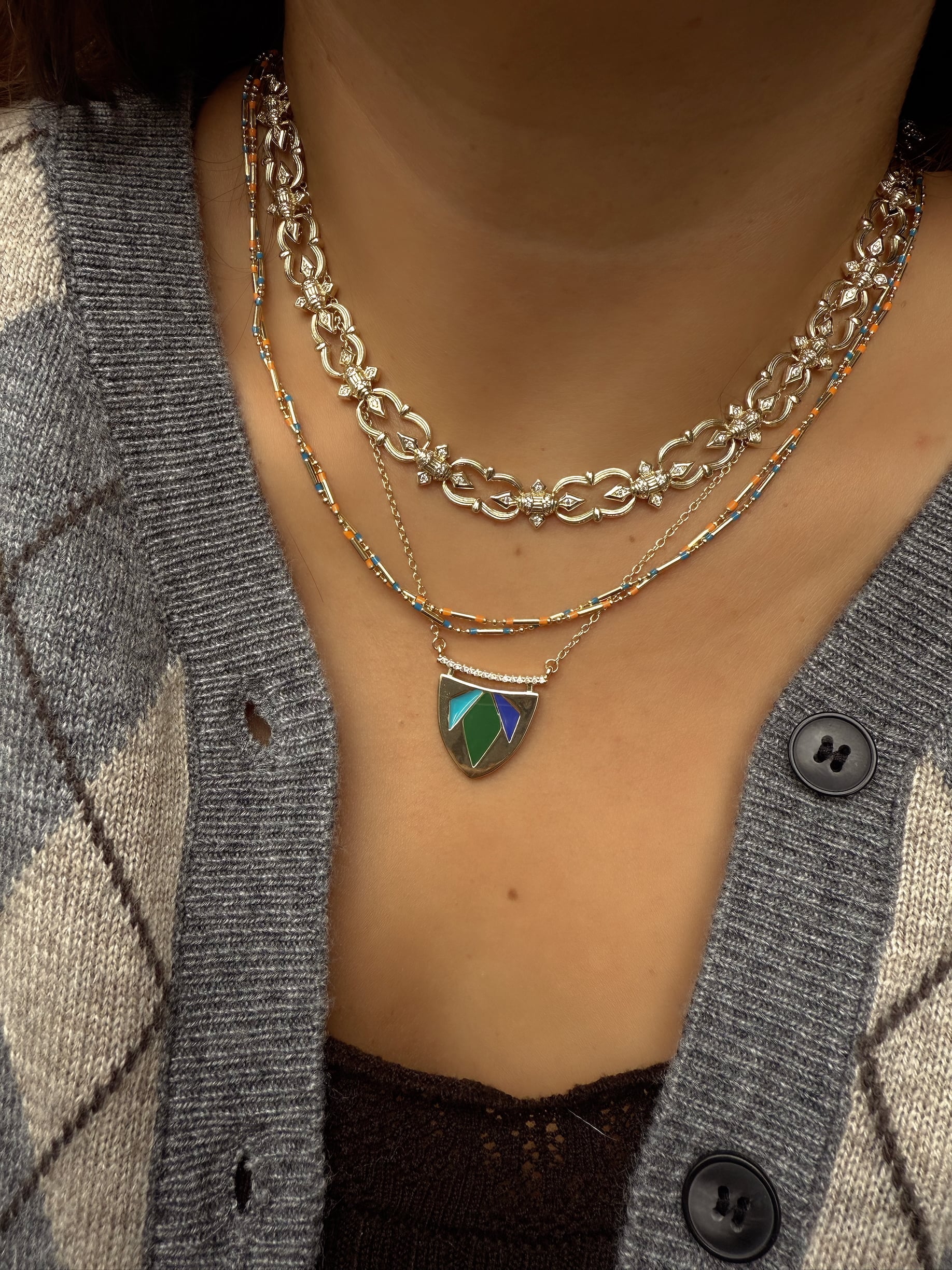 14K Altın Kaplama Silindir Turuncu Boncuk Geçişli Kolye 45+5cm