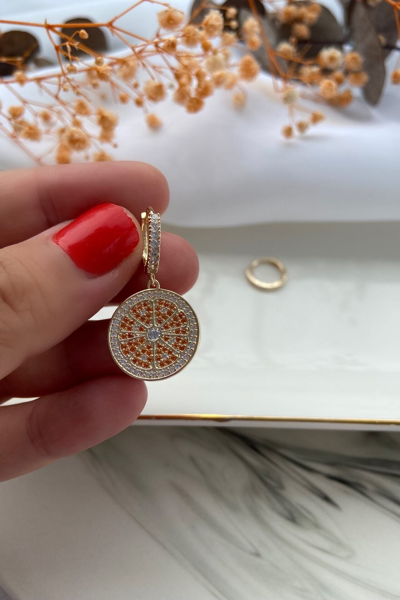 Özel Seri Zirkon Taşlı Portakal Küpe Seti