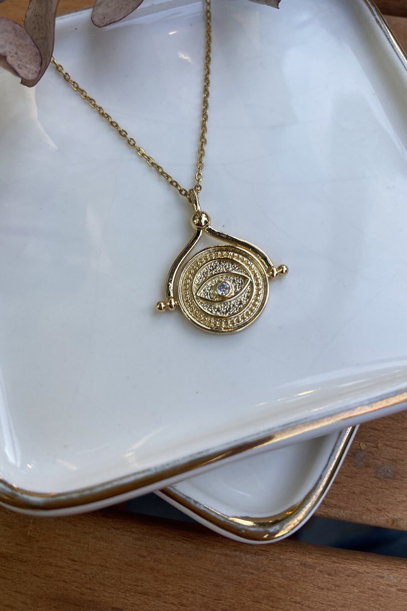 Çelik Vintage Göz Kolye Gold 45cm