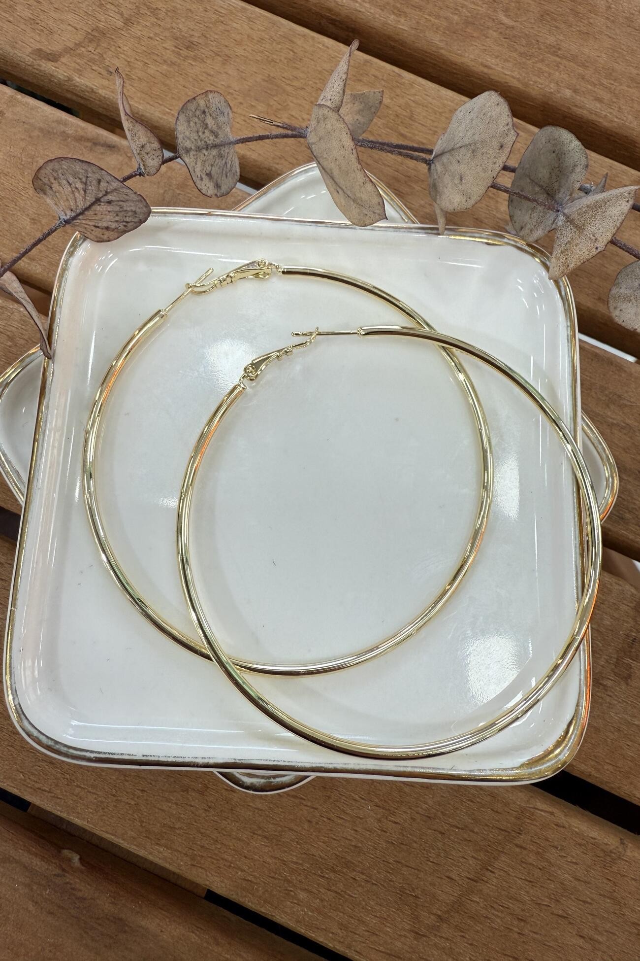 14K Altın Kaplama Basic Halka Küpe 7cm