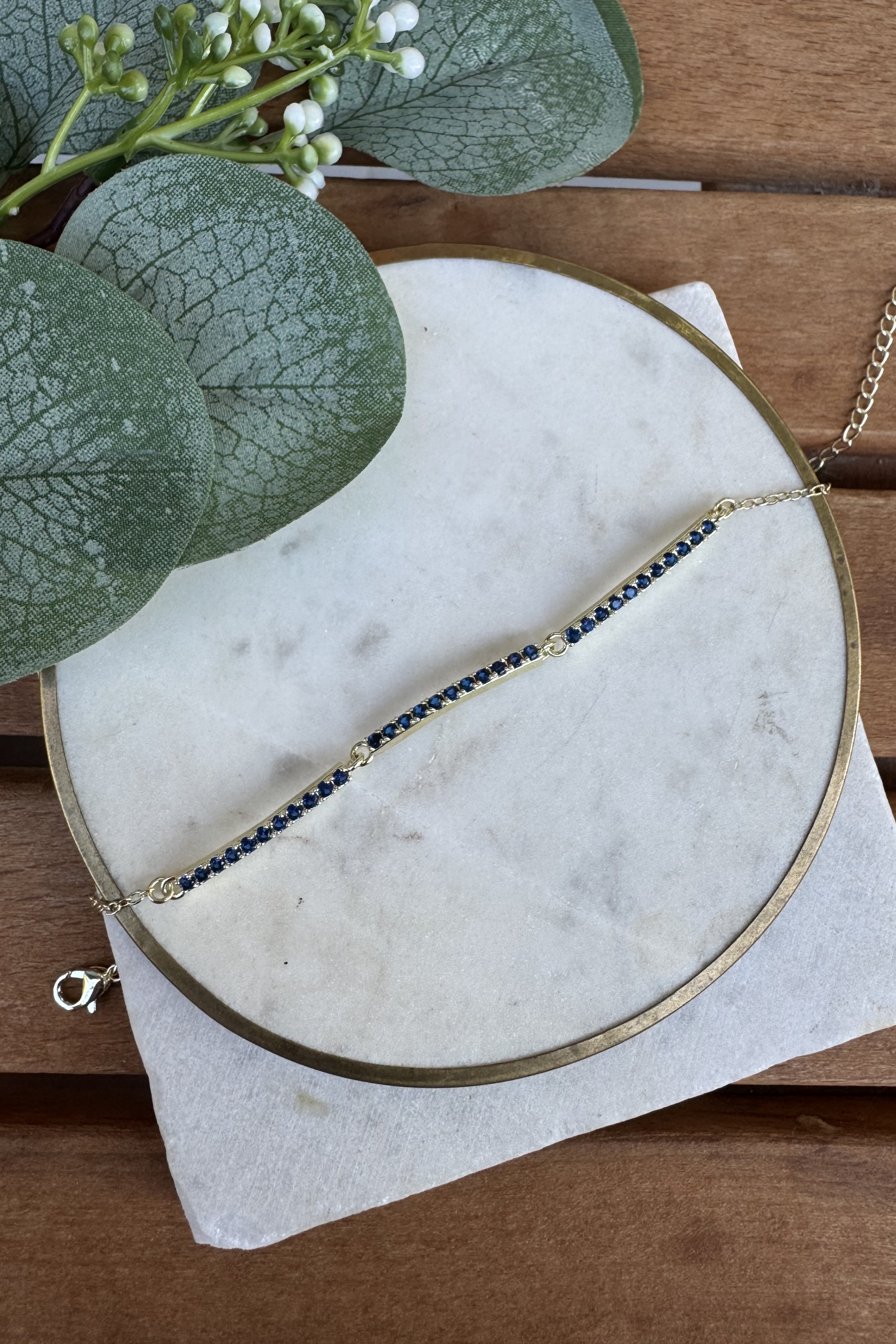 14K Altın Kaplama İnce Lacivert Taşlı Bileklik 17+4cm