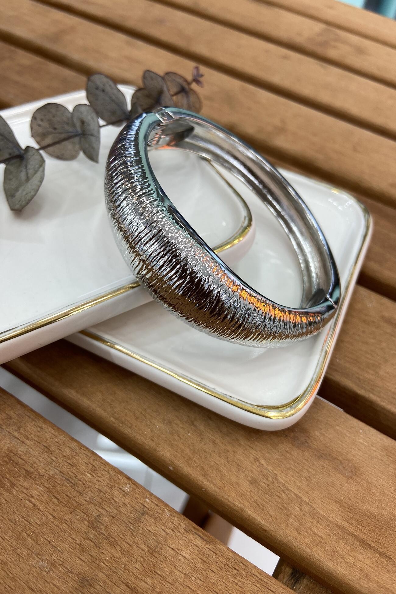 14K Altın Kaplama Önü Parlak Bilezik Silver