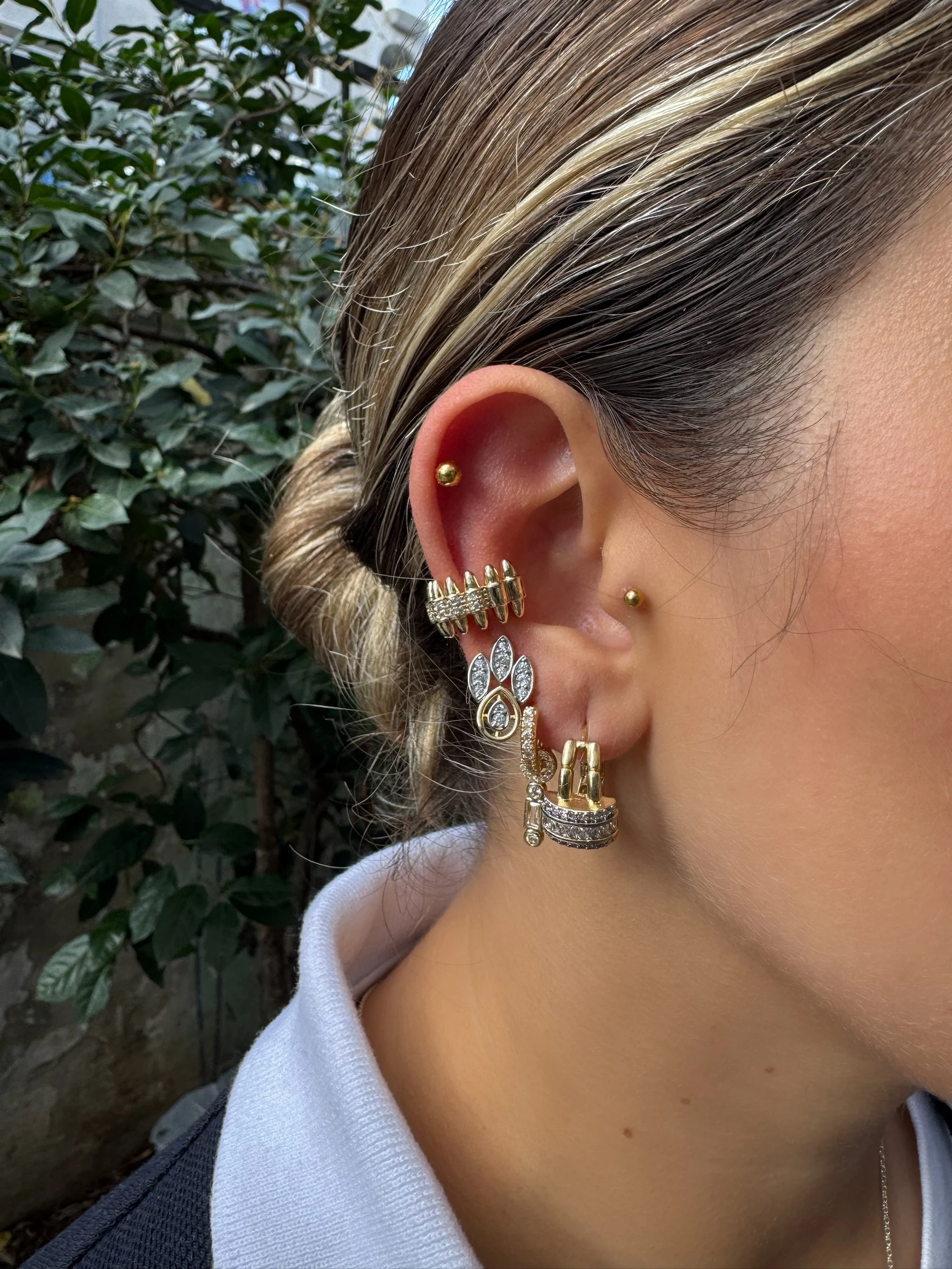 14K Altın Kaplama Minimal Yuvarlak&Dikdörtgen Sallantılı Küpe Gold