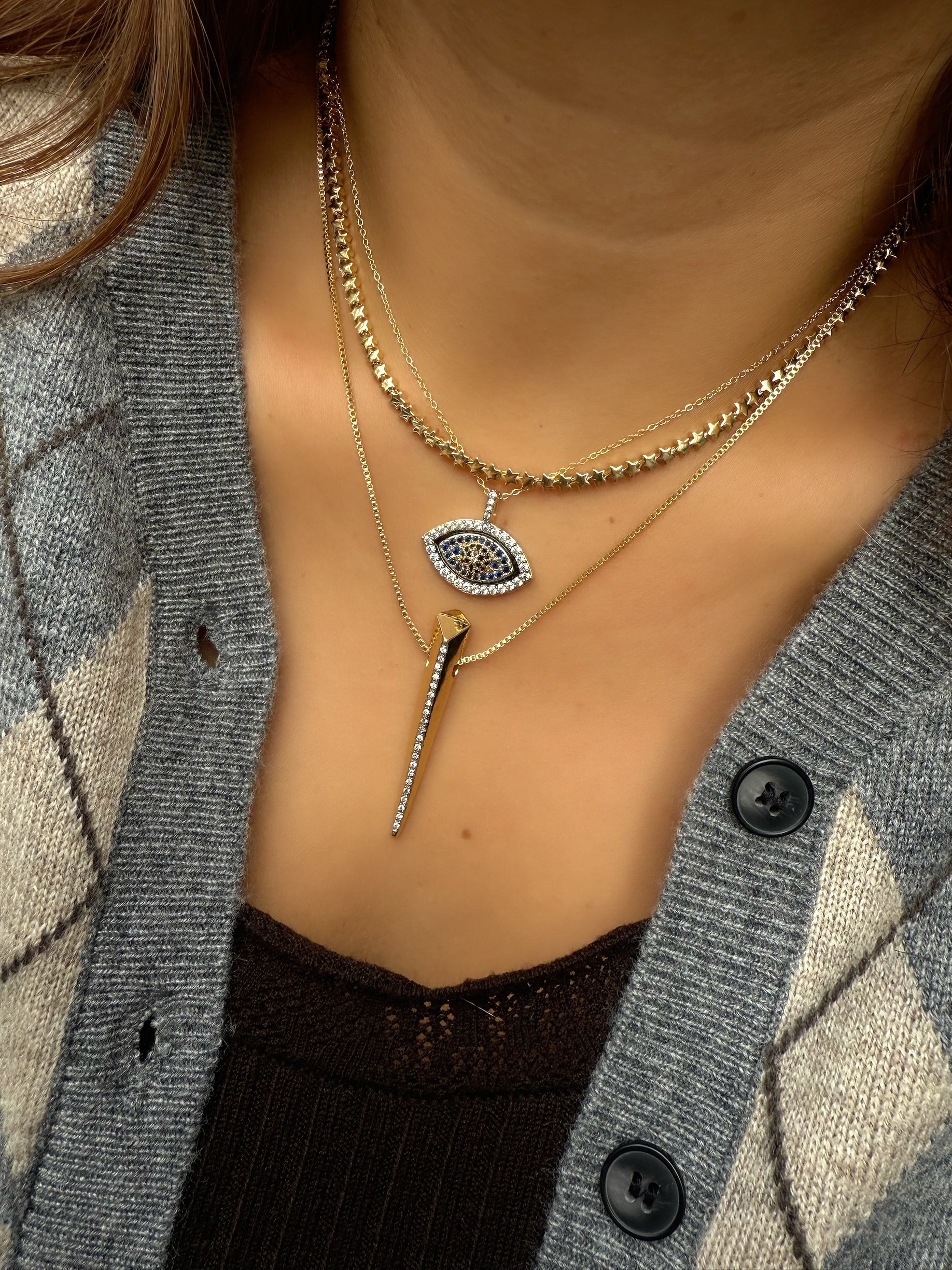 14K Altın Kaplama Lacivert Göz Kolye 44+5cm