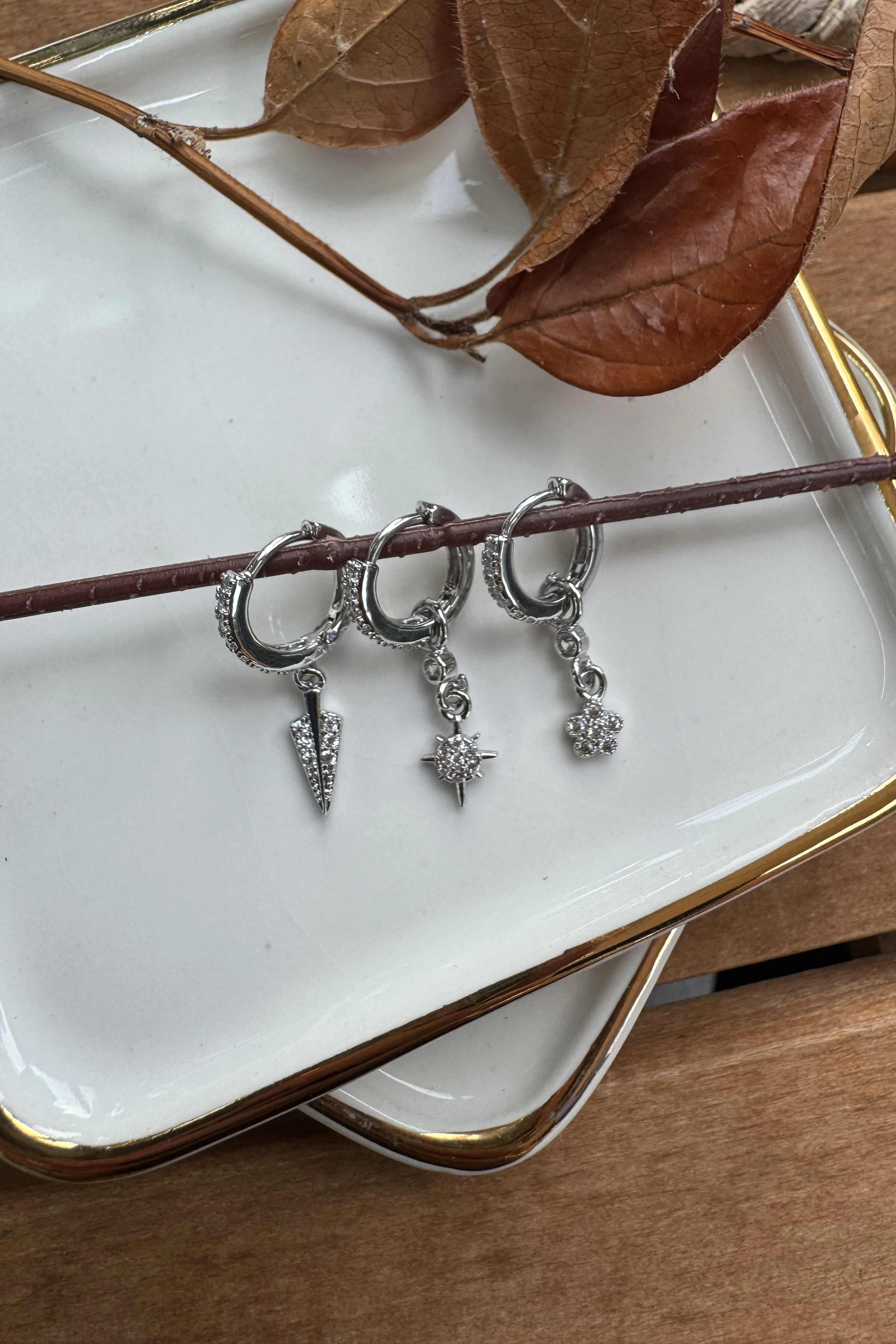 14K Altın Kaplama Minimal Figürler 3'lü Küpe Seti Silver