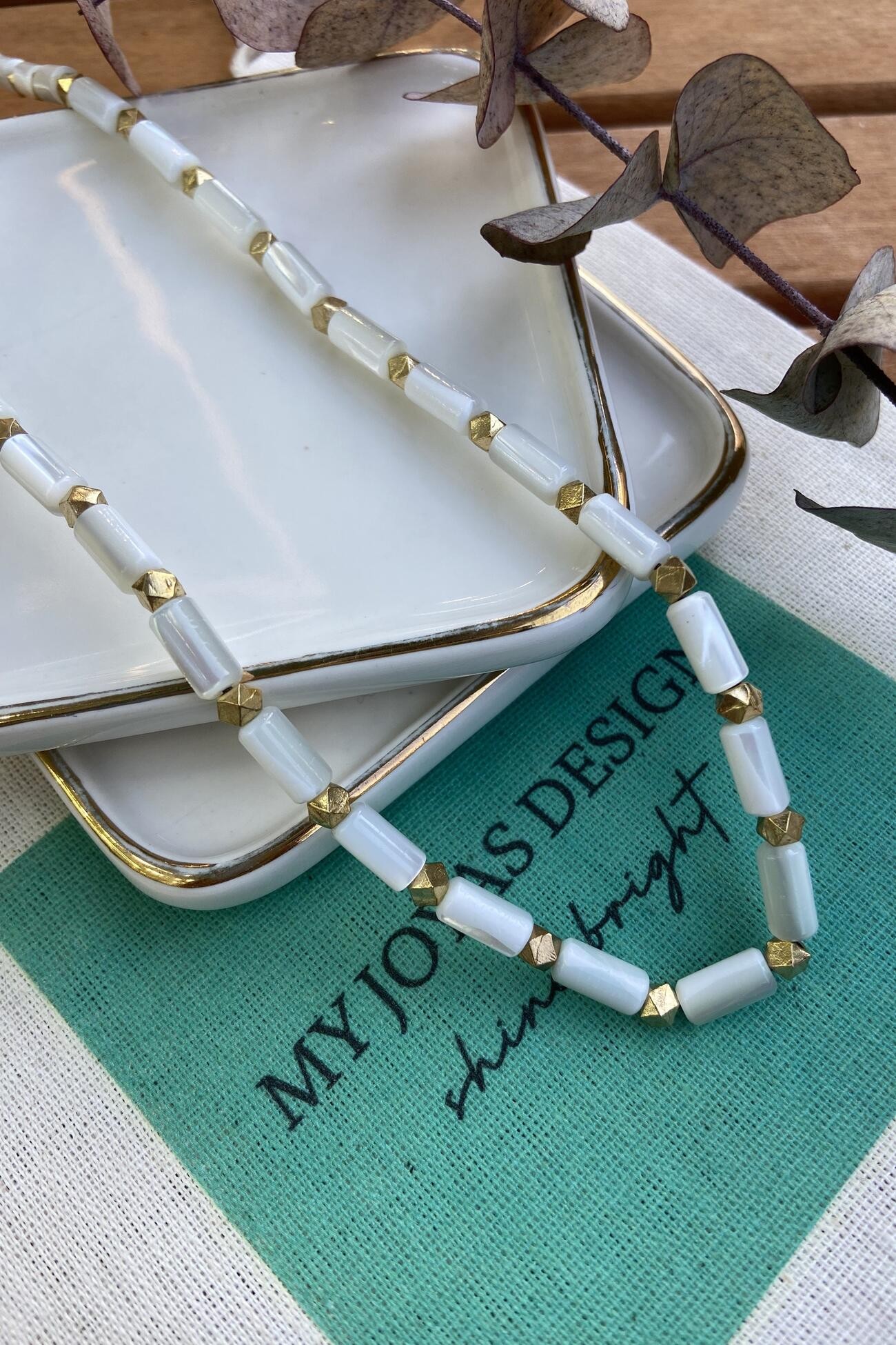 Bronz Sedef Doğal Taş Kolye 59 cm