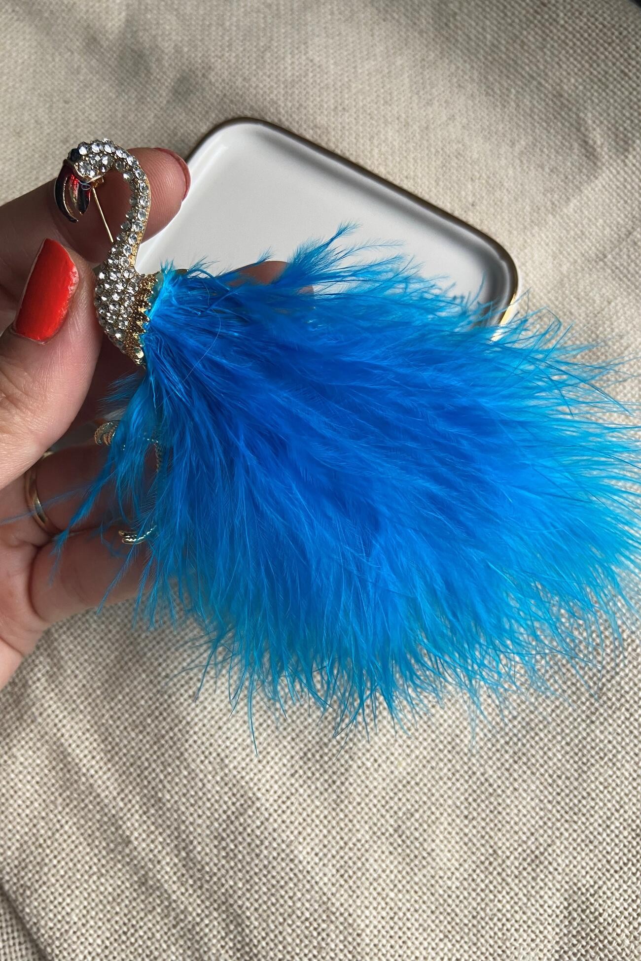 Mavi Tüylü Flamingo Broş
