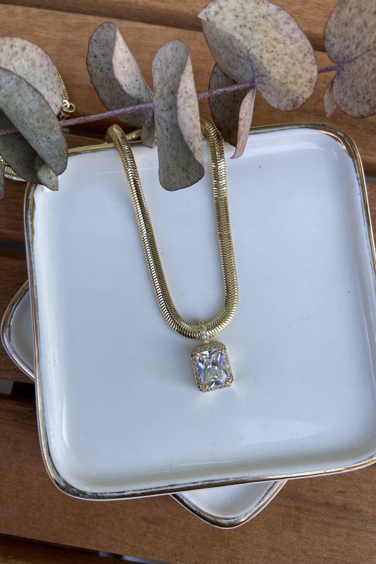 14K Altın Kaplama Kalın Yılan Zincirde Baget Kolye 50cm