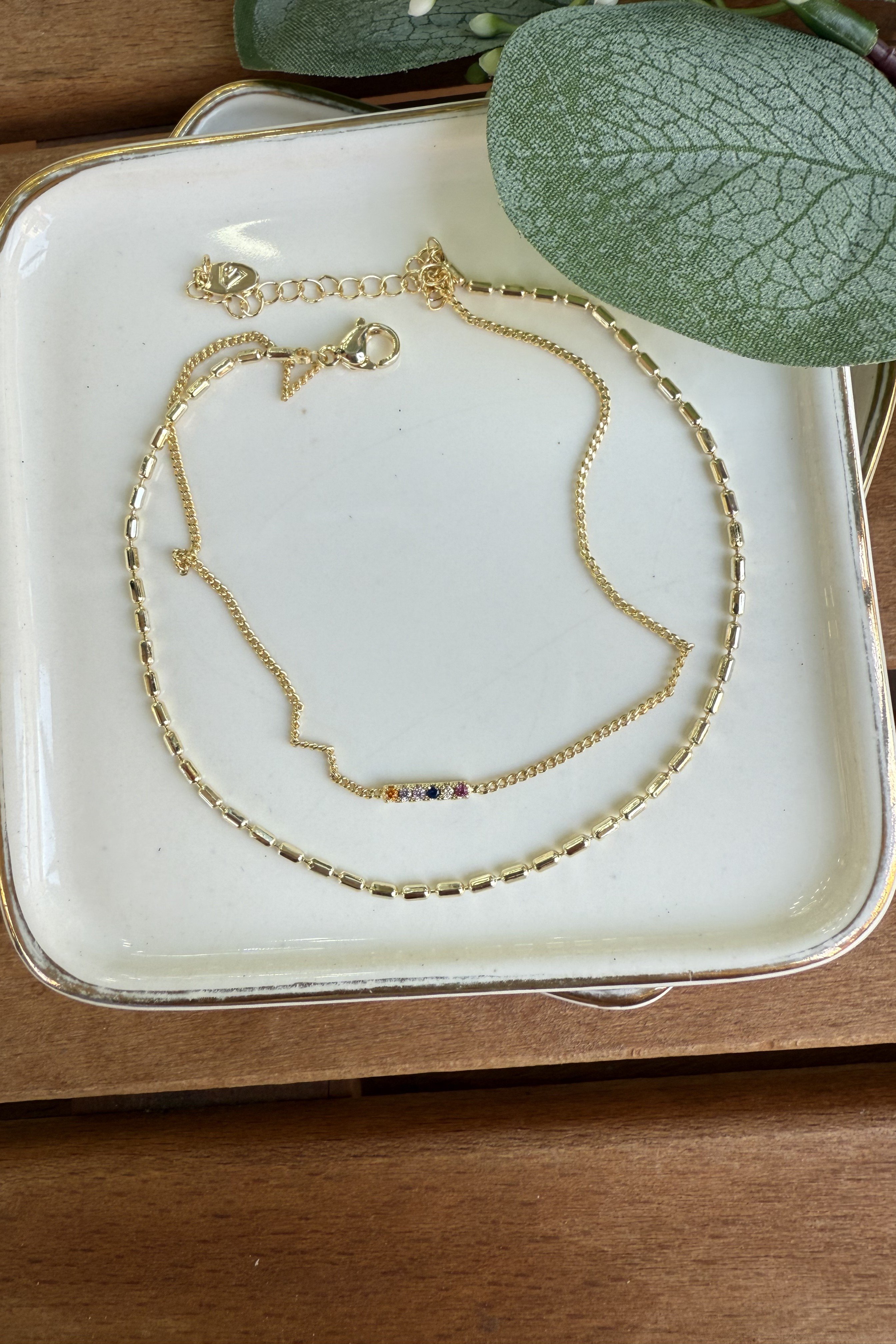 14K Altın Kaplama Minik Renkli Taş İkili Halhal Gold 20+5cm