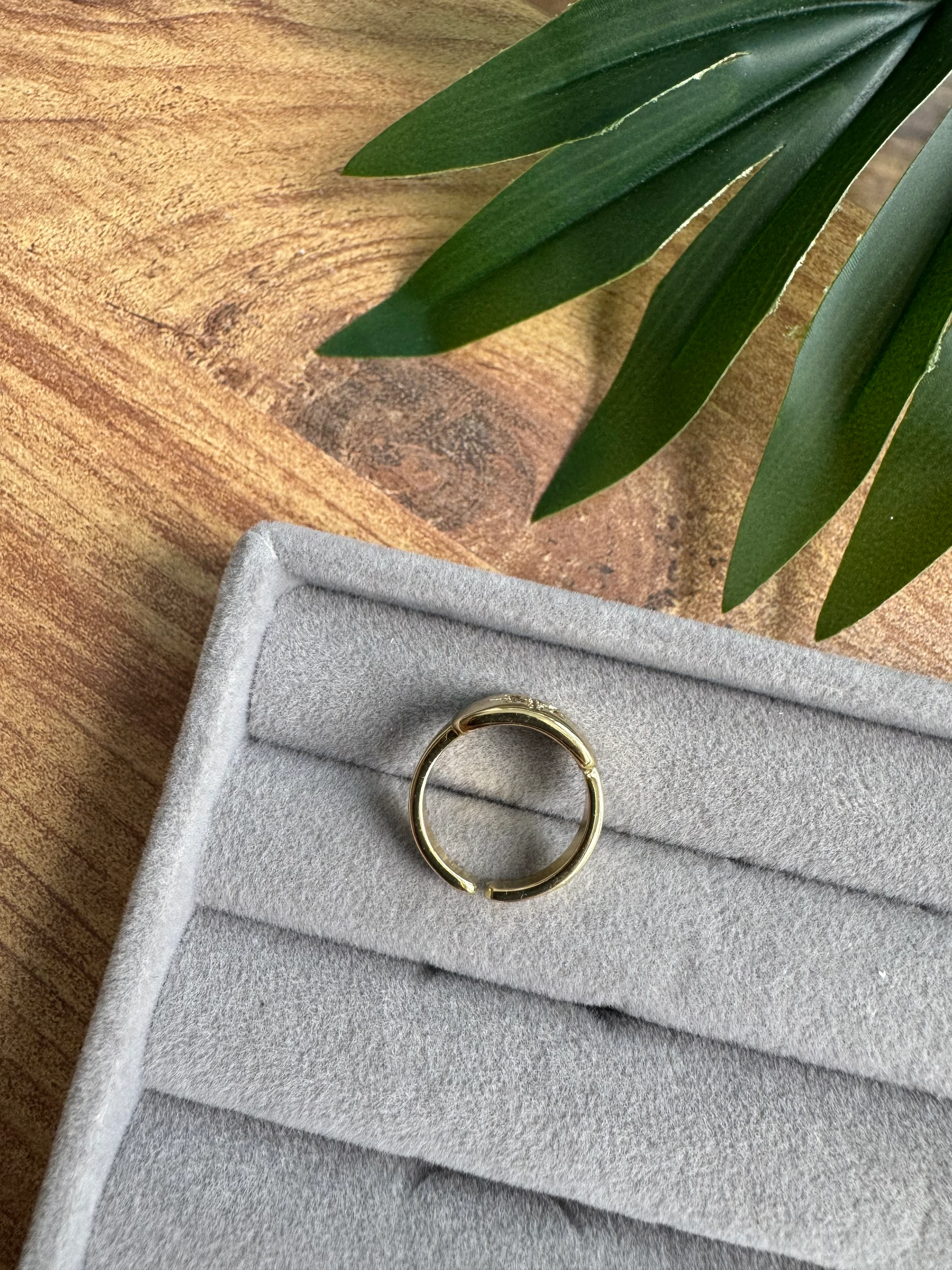 14K Altın Kaplama Plaka Üstü Kuzey Yıldızı Serçe Parmak Yüzüğü Gold