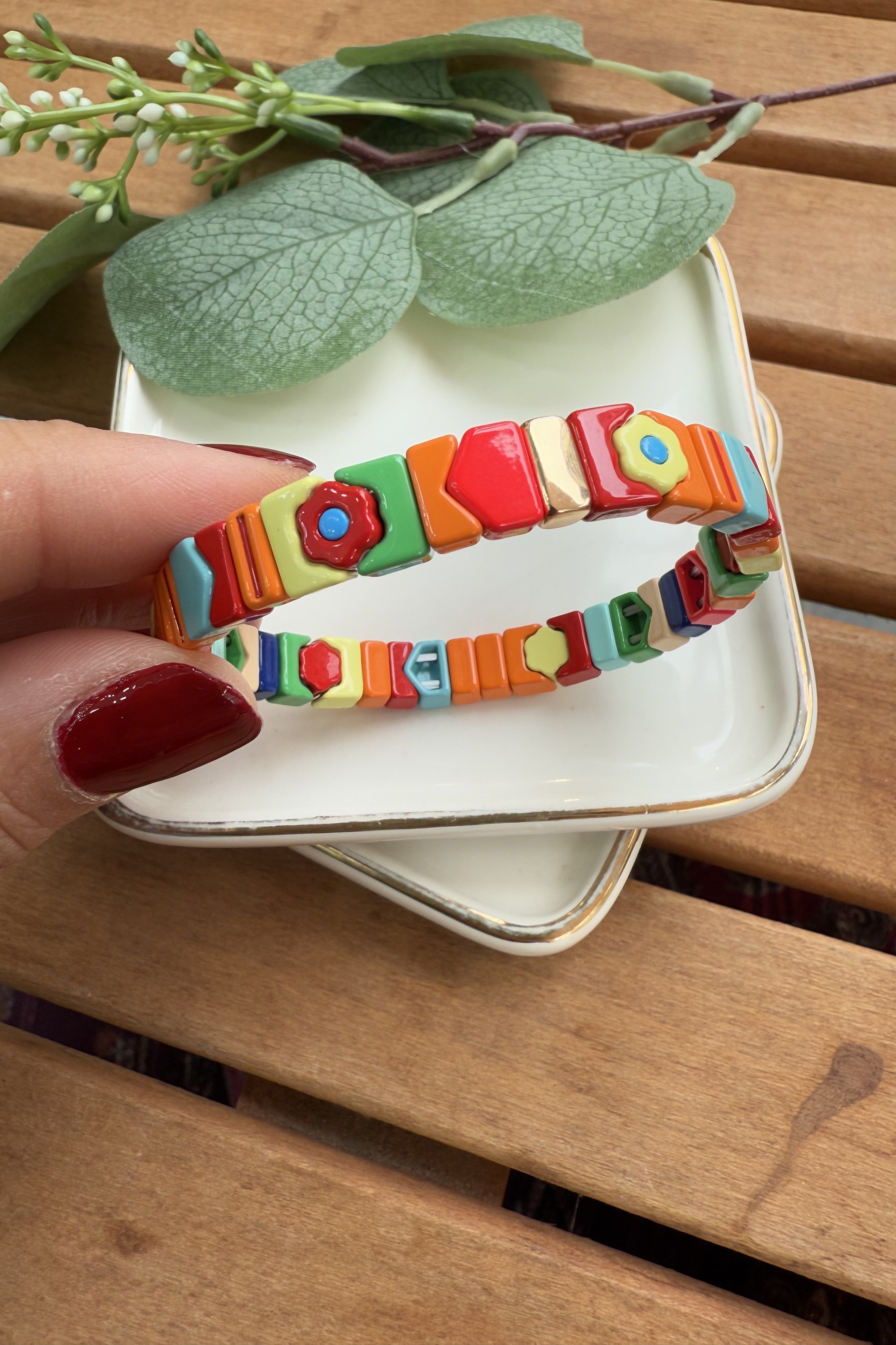 Sarı & Kırmızı Çiçekler Domino Bileklik 5.5cm