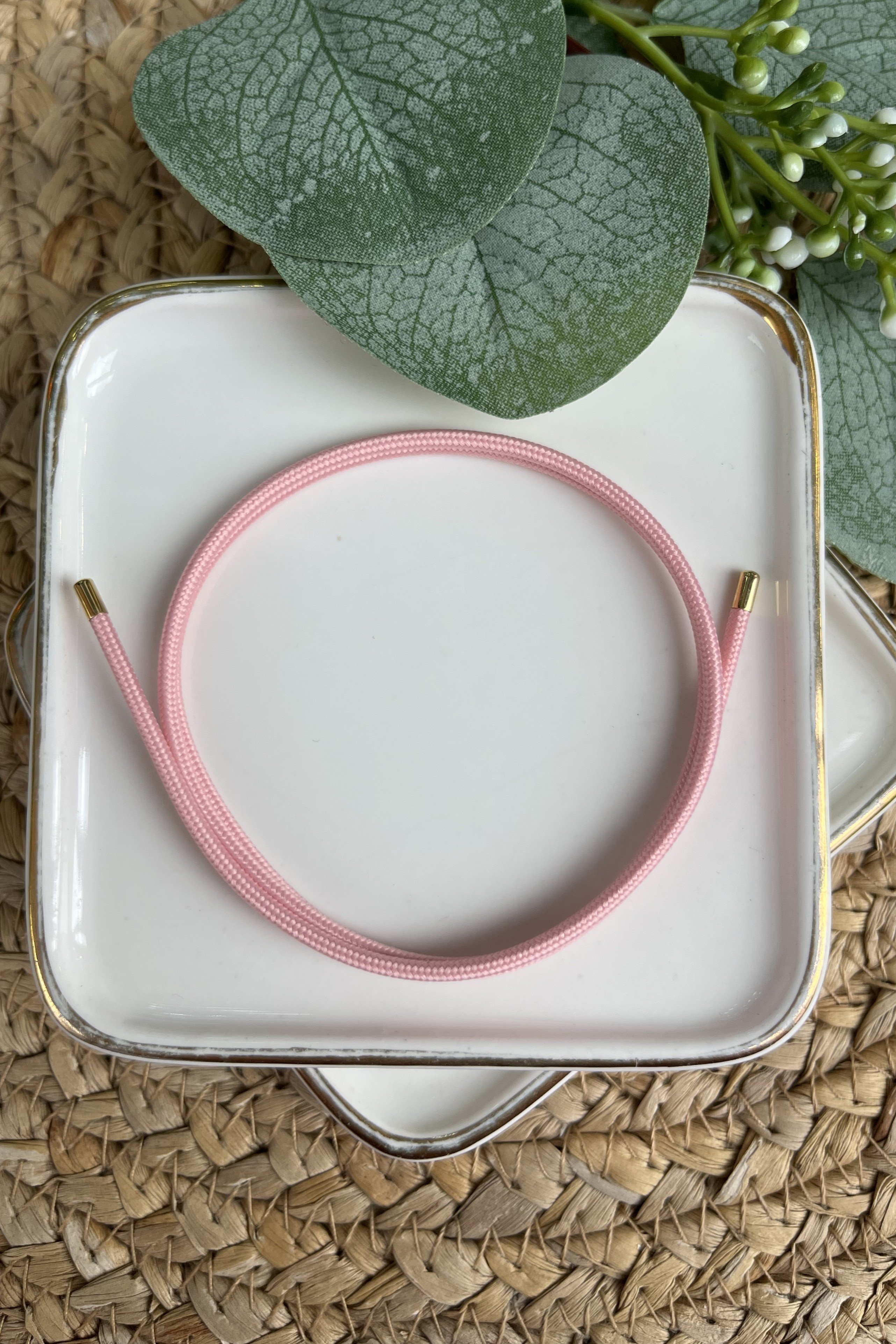 Çelik Pembe Renk Mıknatıslı İp Bileklik & Halhal & Kolye 51cm