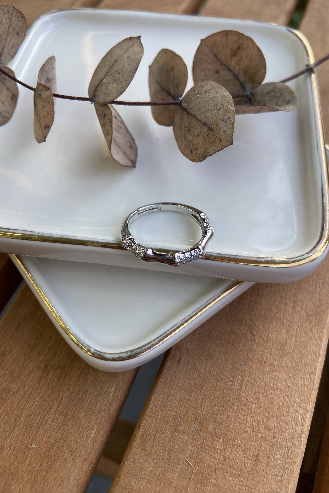 14K Altın Kaplama Taşlı Kemik Yüzük Silver